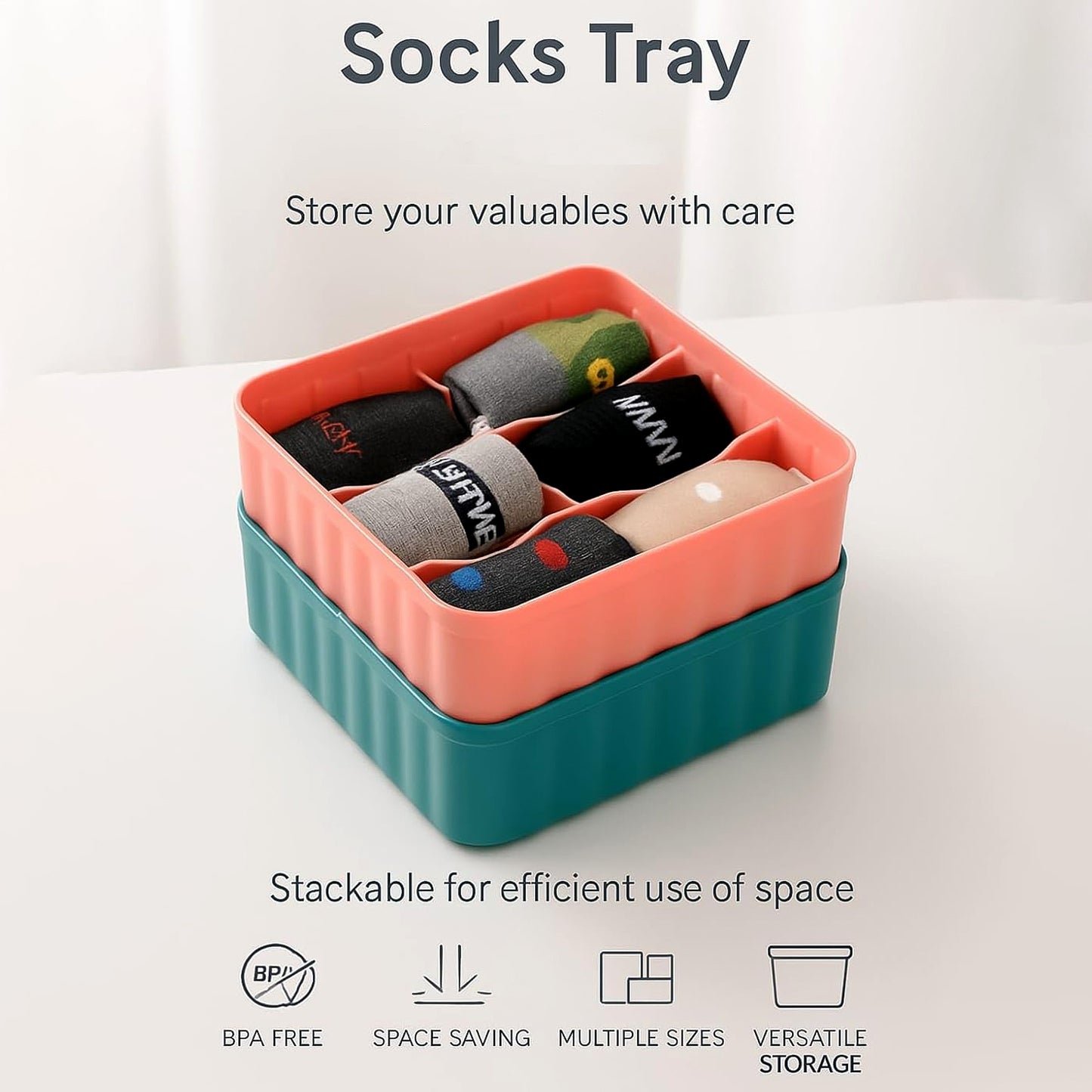 Set of 2 Square Storage Boxes with 6 Compartments Each - Happy Price - Image 6
