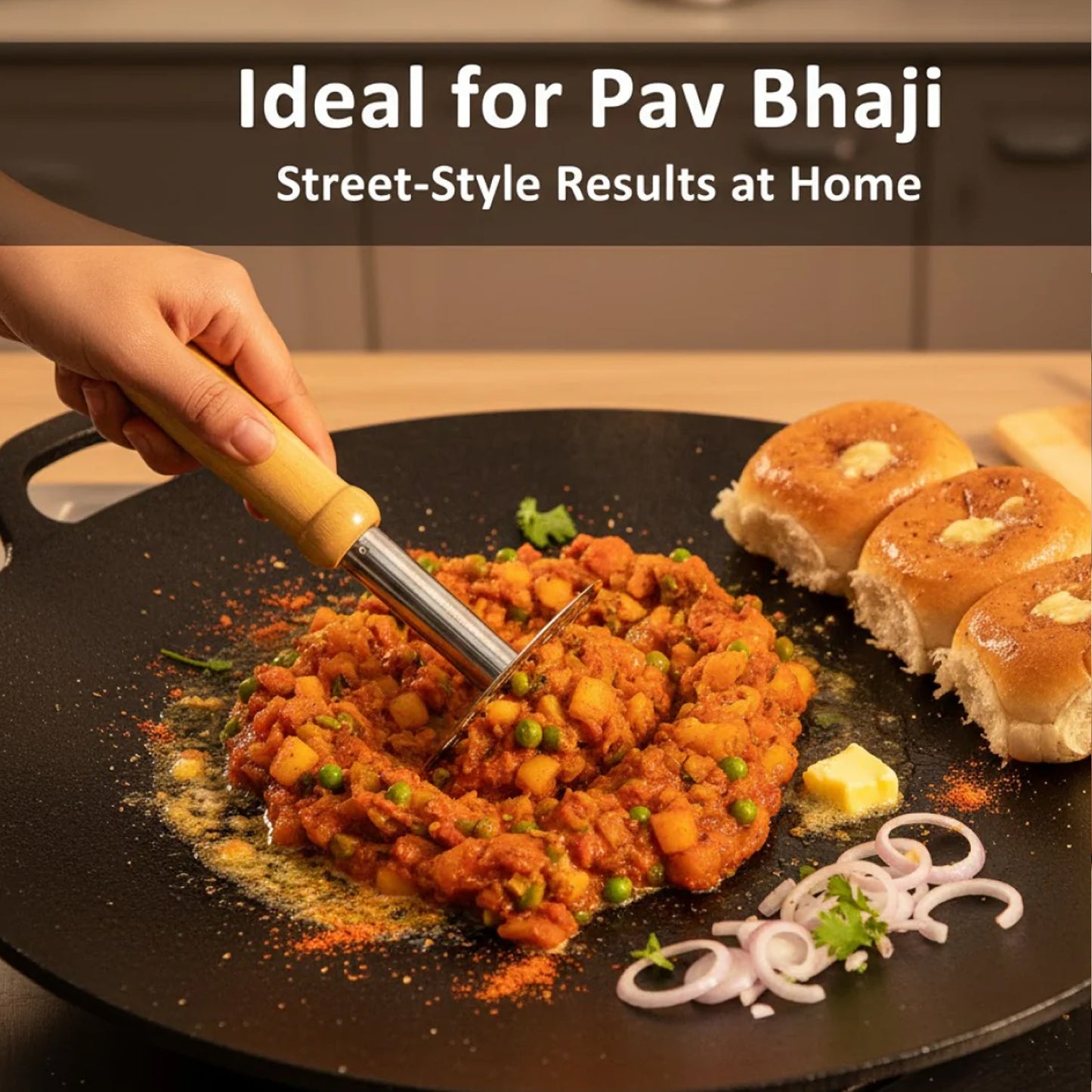 Stainless Steel Whisk and Pav Bhaji Masher Set - 2 Pc Kitchen Tool Combo - Happy Price - Image 3