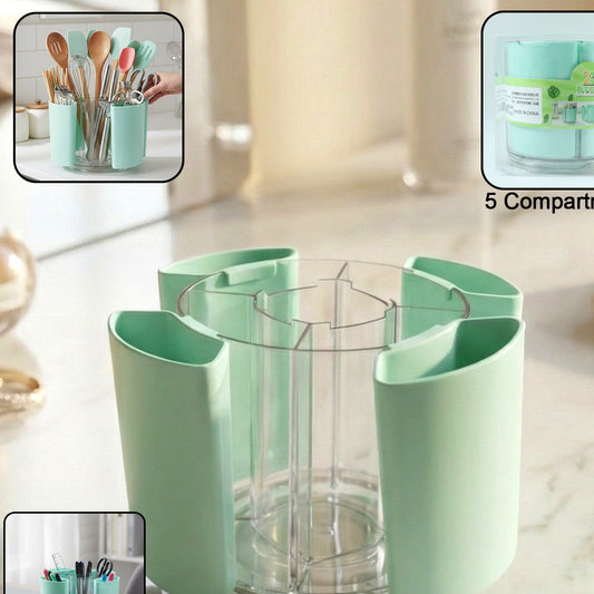 5 Compartment Rotating Pen Stand & Desk Organizer - 1 Pc - Happy Price - Image 1