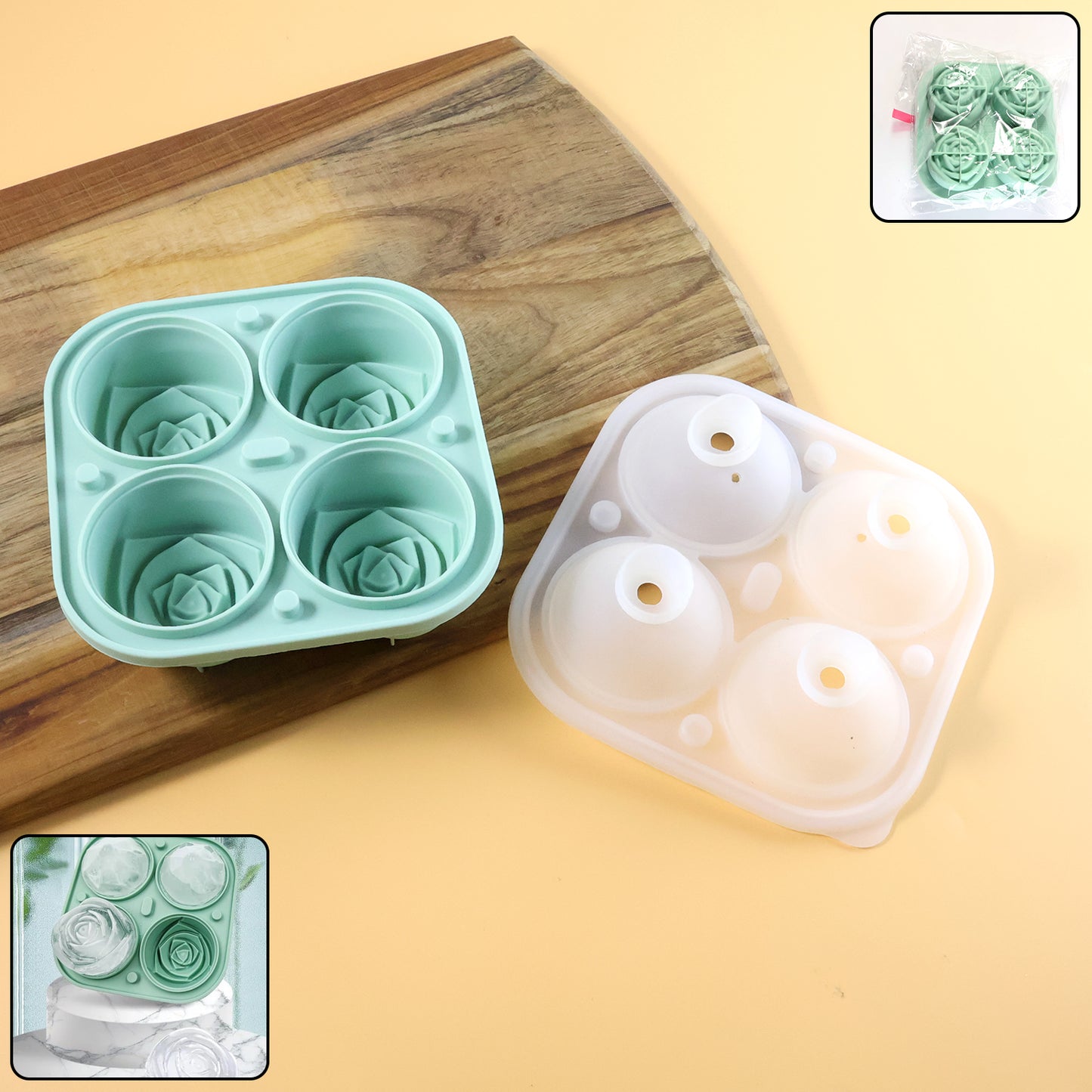4 Cavity Rose Shape Ice Mold with Lid - Silicone Drink Chiller Tray (1 Pc) - Happy Price - Image 7
