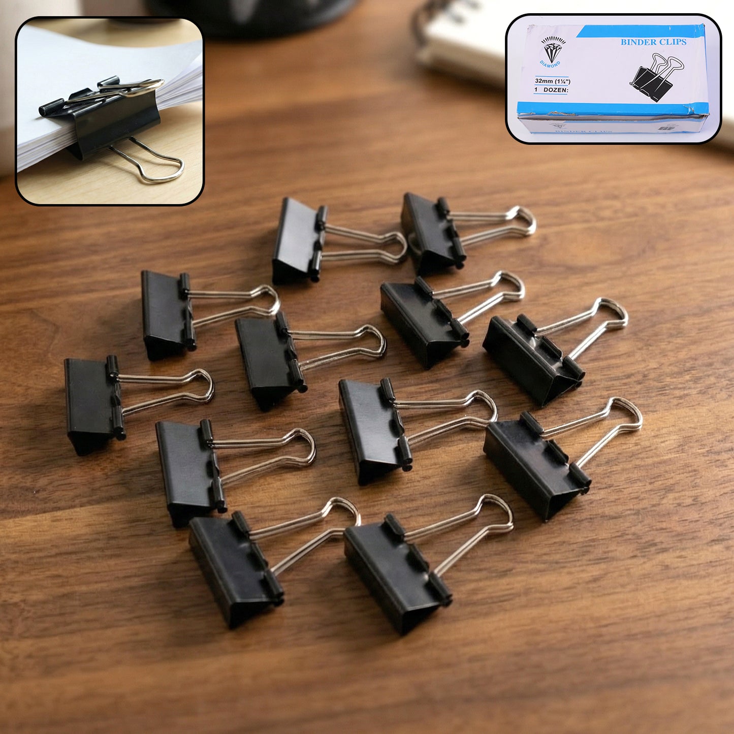 Heavy-Duty Black Binder Clips - 32mm, 12 Pc Set for Secure Paper Stacking - Happy Price - Image 2