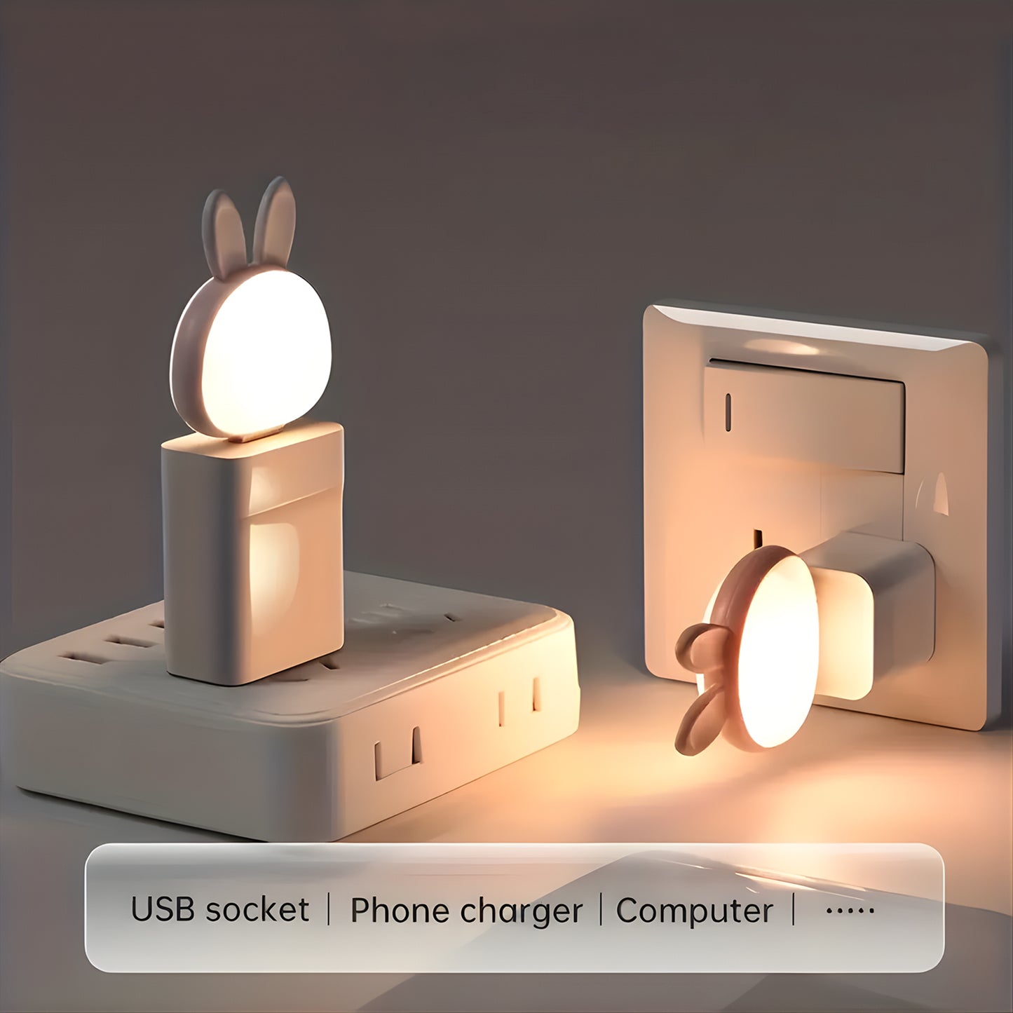 USB Rabbit Night Light with Sound Activation - Plug-in LED Ambient Lamp for Kids Rooms & Bedrooms - Happy Price - Image 5