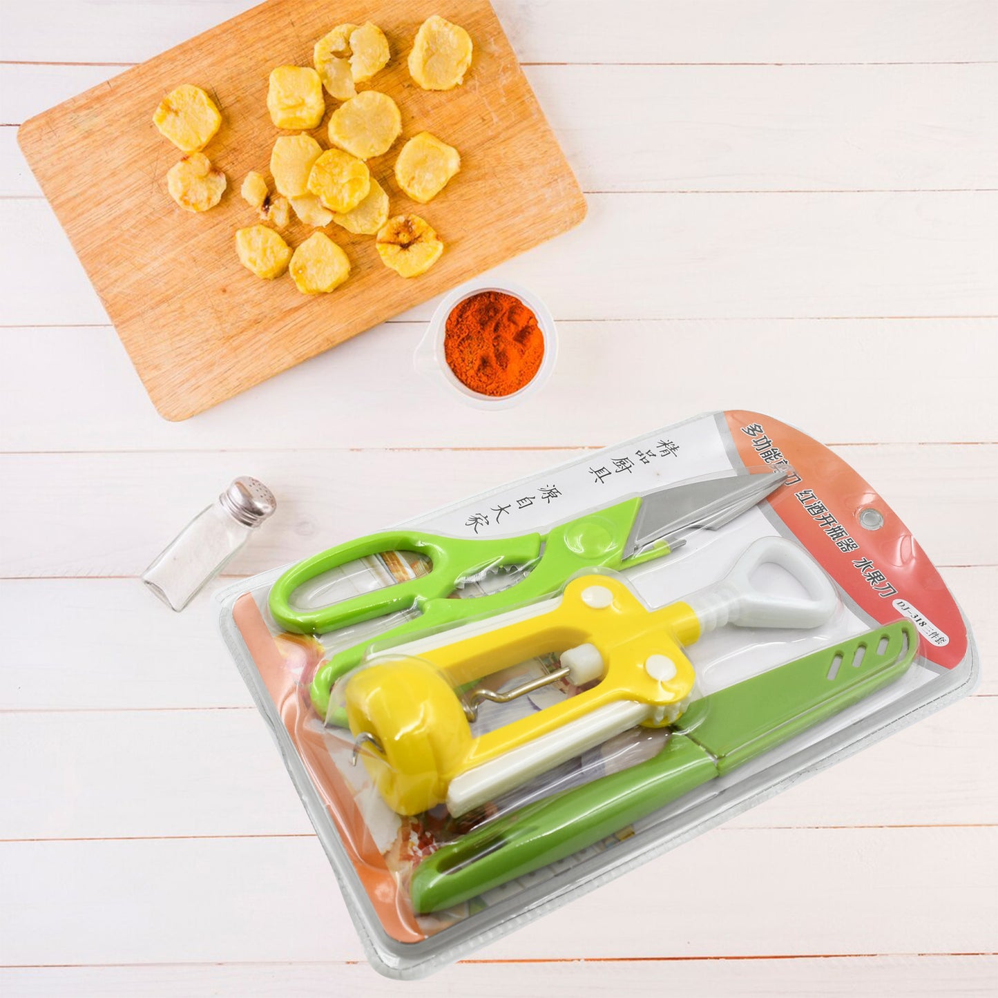 Multifunction Kitchen Tools Stainless Steel And Plastic Kitchen Knife And Scissor Ideal Accessory Set For Kitchen - Happy Price - Image 5
