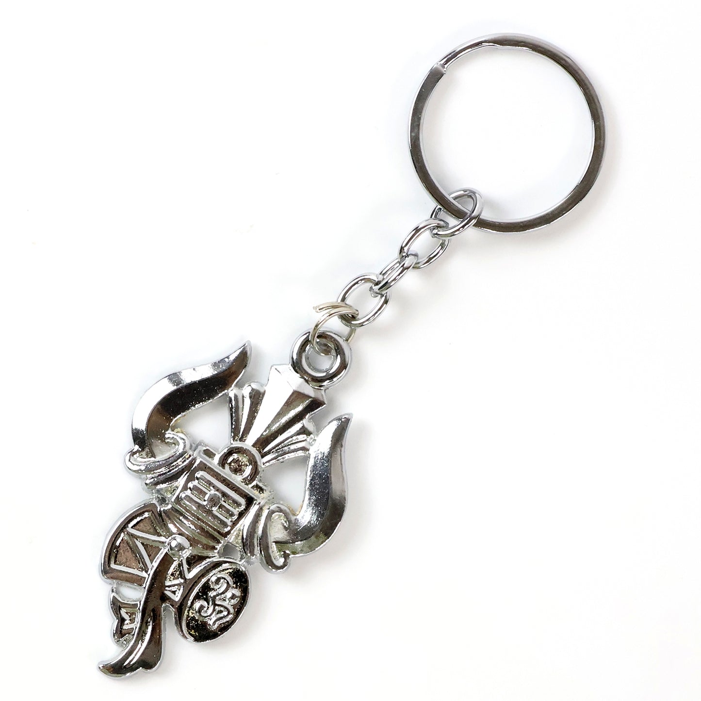 Trishul Damru Lord Shiva Symbol Silver Metal Keychain (1 Pc) - Happy Price - Image 2