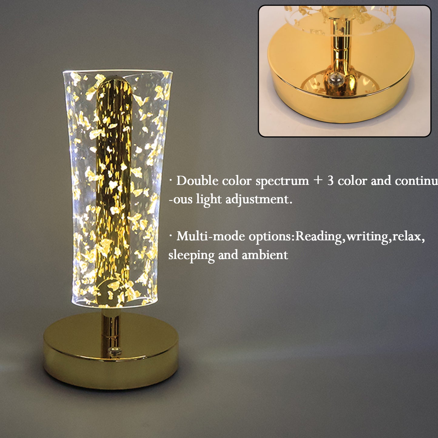 Golden Crystal LED Table Lamp with Flakes, USB Rechargeable, 1 Pc - Happy Price - Image 3