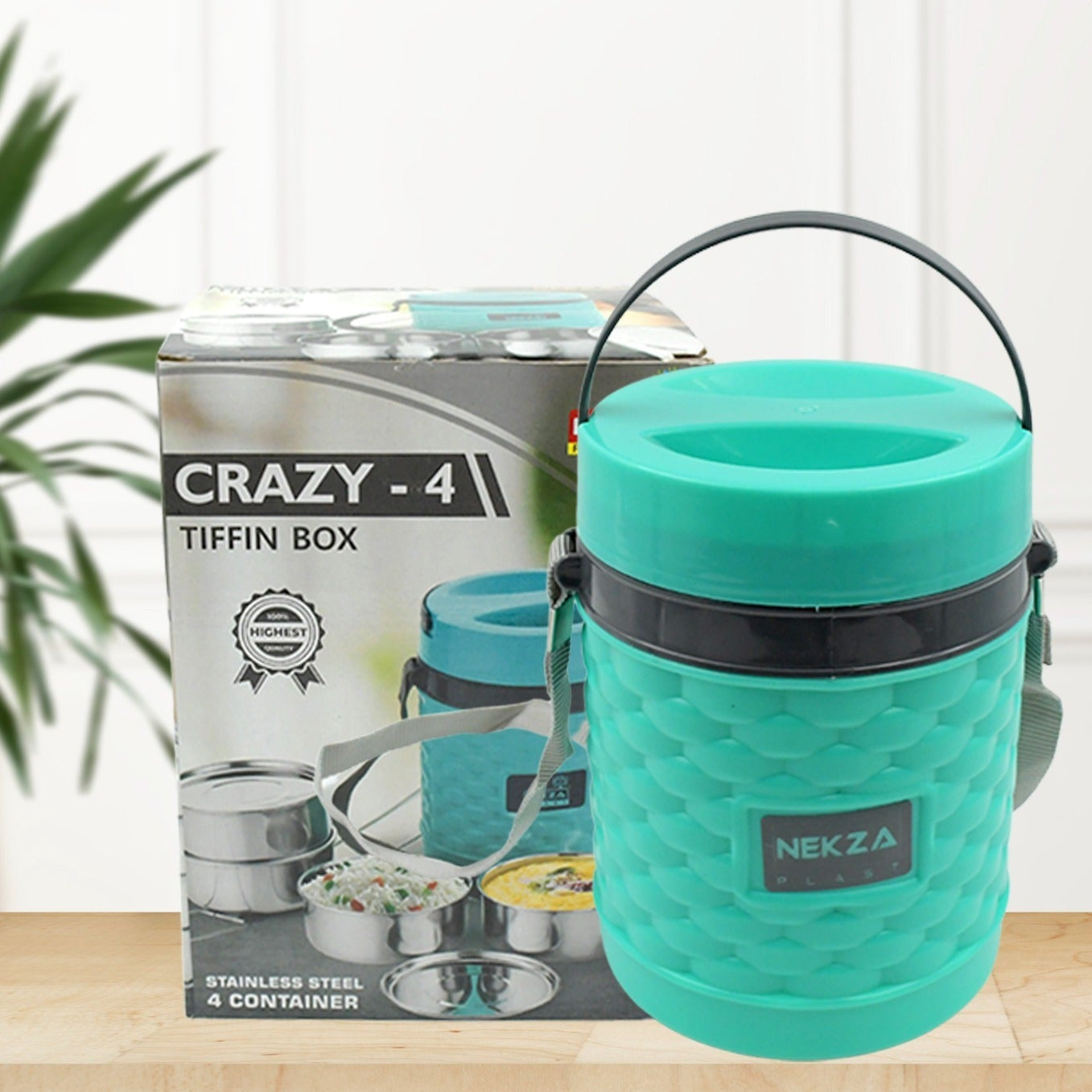 Double Wall Insulated Stainless Steel Tiffin 4 Compartment Lunch Box With Handle Stackable Stainless Steel Lunch Box  Bpa Free  Leakproofdabba For Office Home Shool Hot Outer Plastic Tiffin Box Set (1 Pc 4 Compartment) - Happy Price - Image 1