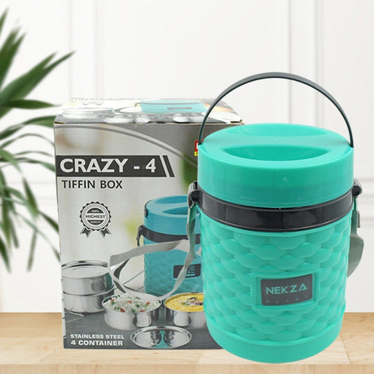 Double Wall Insulated Stainless Steel Tiffin 4 Compartment Lunch Box With Handle Stackable Stainless Steel Lunch Box  Bpa Free  Leakproofdabba For Office Home Shool Hot Outer Plastic Tiffin Box Set (1 Pc 4 Compartment) - Happy Price - Image 1