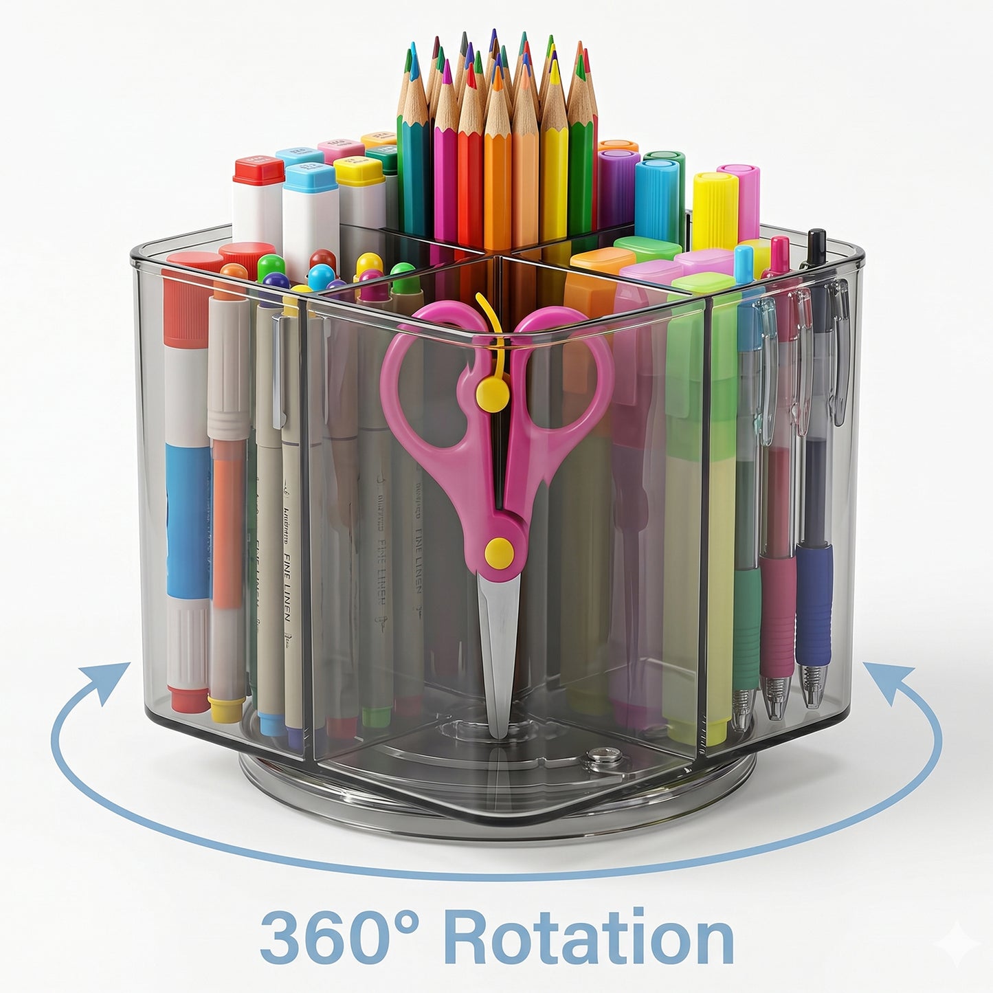 360 Rotating Desk Organizer Holder - Transparent Acrylic Pen Stand for Office & Study - Happy Price - Image 6