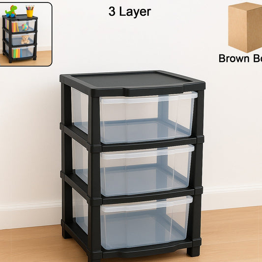 3-Layer Clear Drawer Storage Unit - Stackable Chest for Home & Office - Happy Price - Image 1