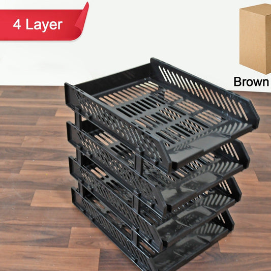 File Cabinets Storage Rack Magazine Newspaper Rack Filing Cabinet Four-layer File Rack Stacking Rack Desktop File Storage Rack Office Data File Rack Drawer Type Classification Cabinet Desktop File Holder Organizer For Office (4 Layer) - Happy Price - Image 1