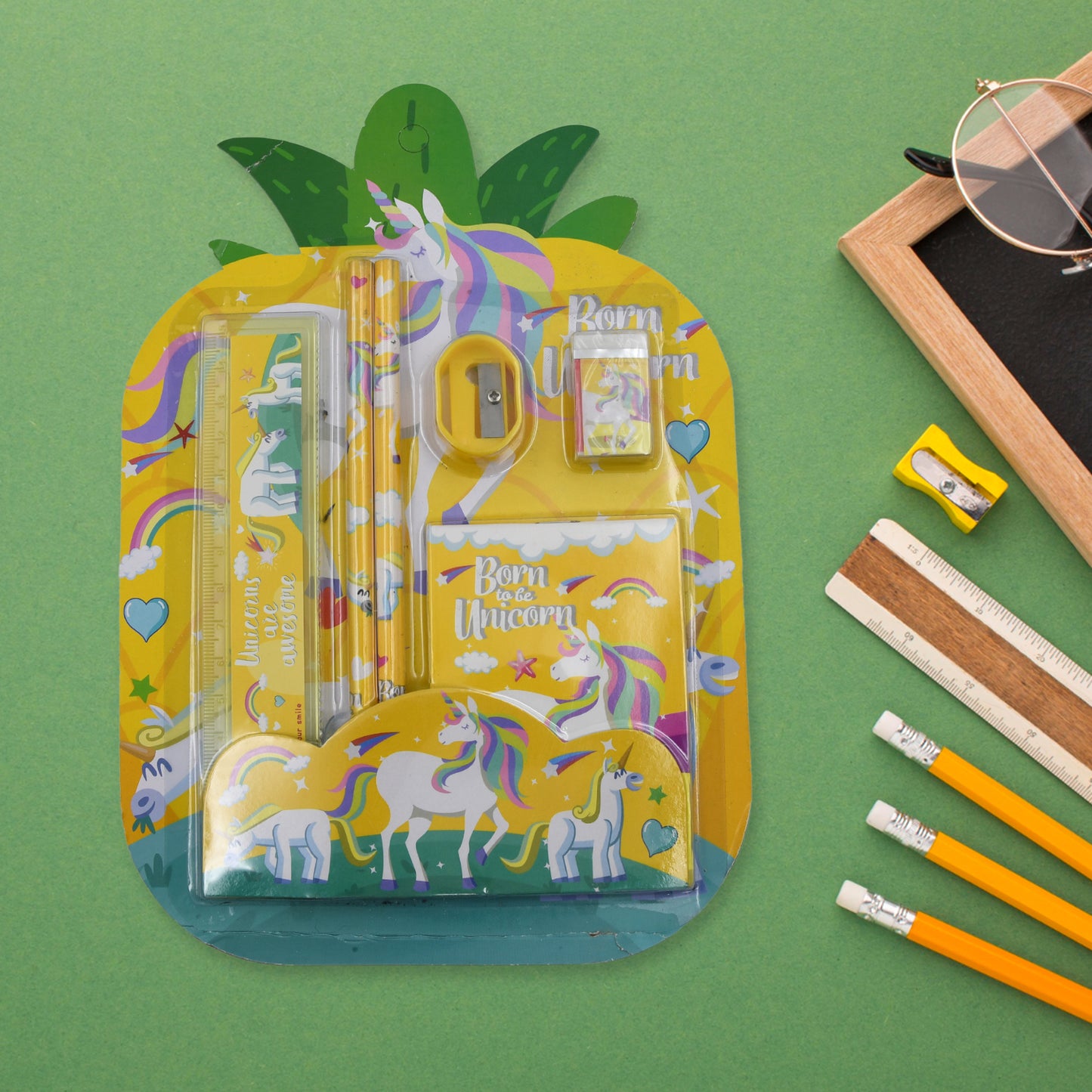 6 Pc Set Stationary Set Including Pencil Ruler Rubber Pencil Sharpener  School Office Product Gift - Happy Price - Image 3