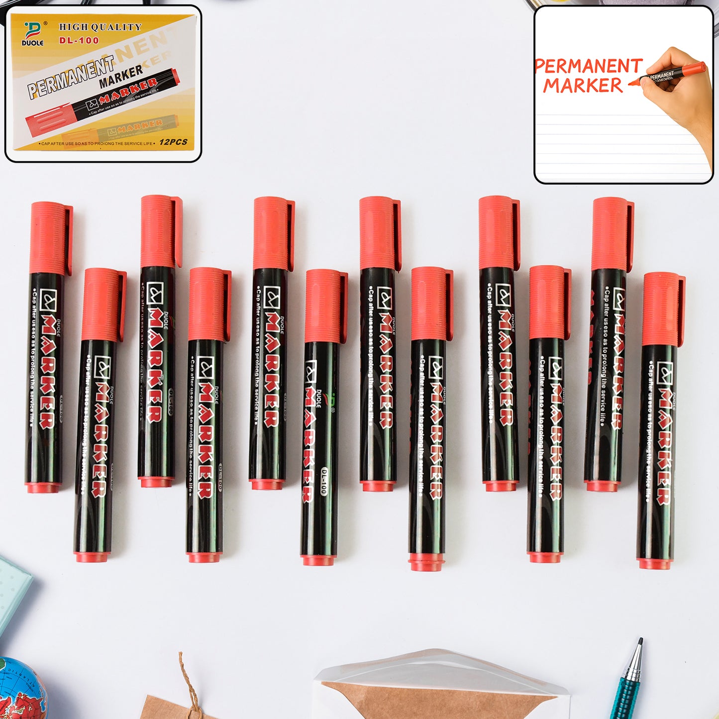 Premium Permanent Red Marker Pen Set (12 Pcs Set) - Happy Price - Image 7
