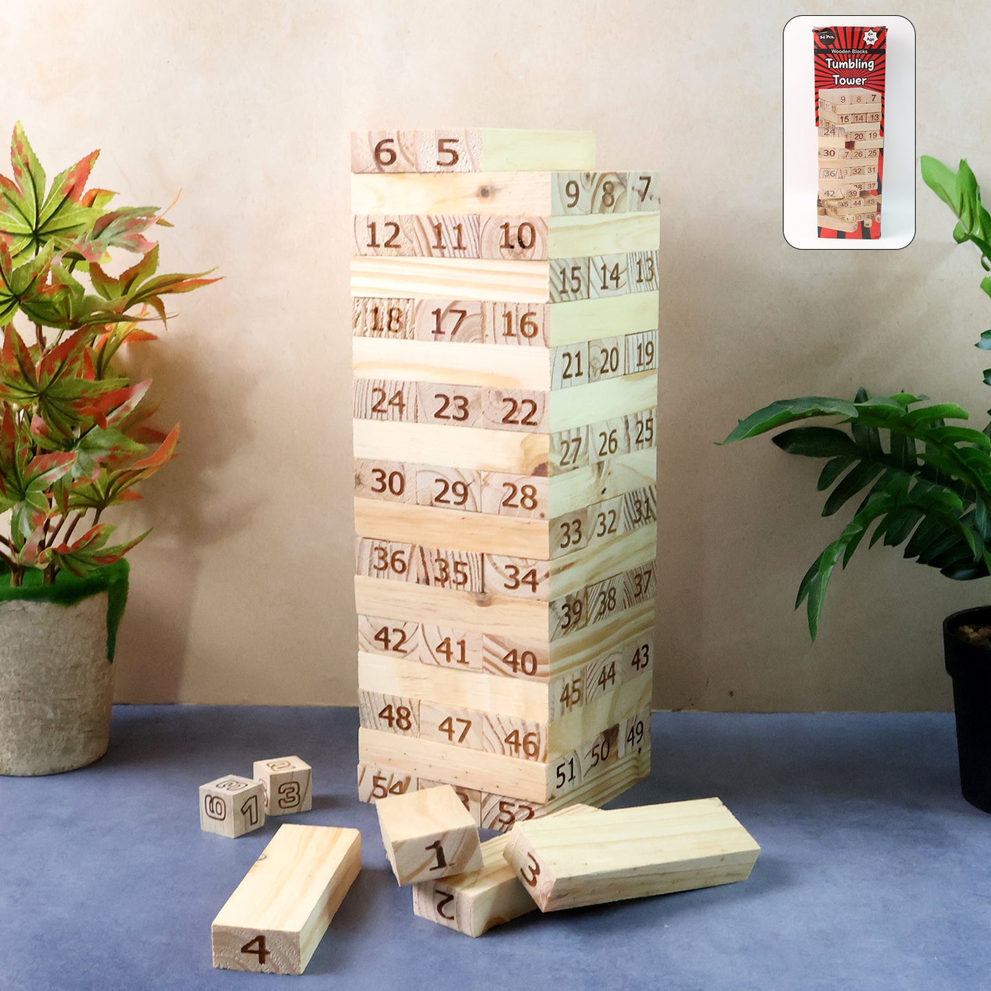 Numbered Wooden Stacking Tower Game Set with Dice for Family Fun - Happy Price - Image 2