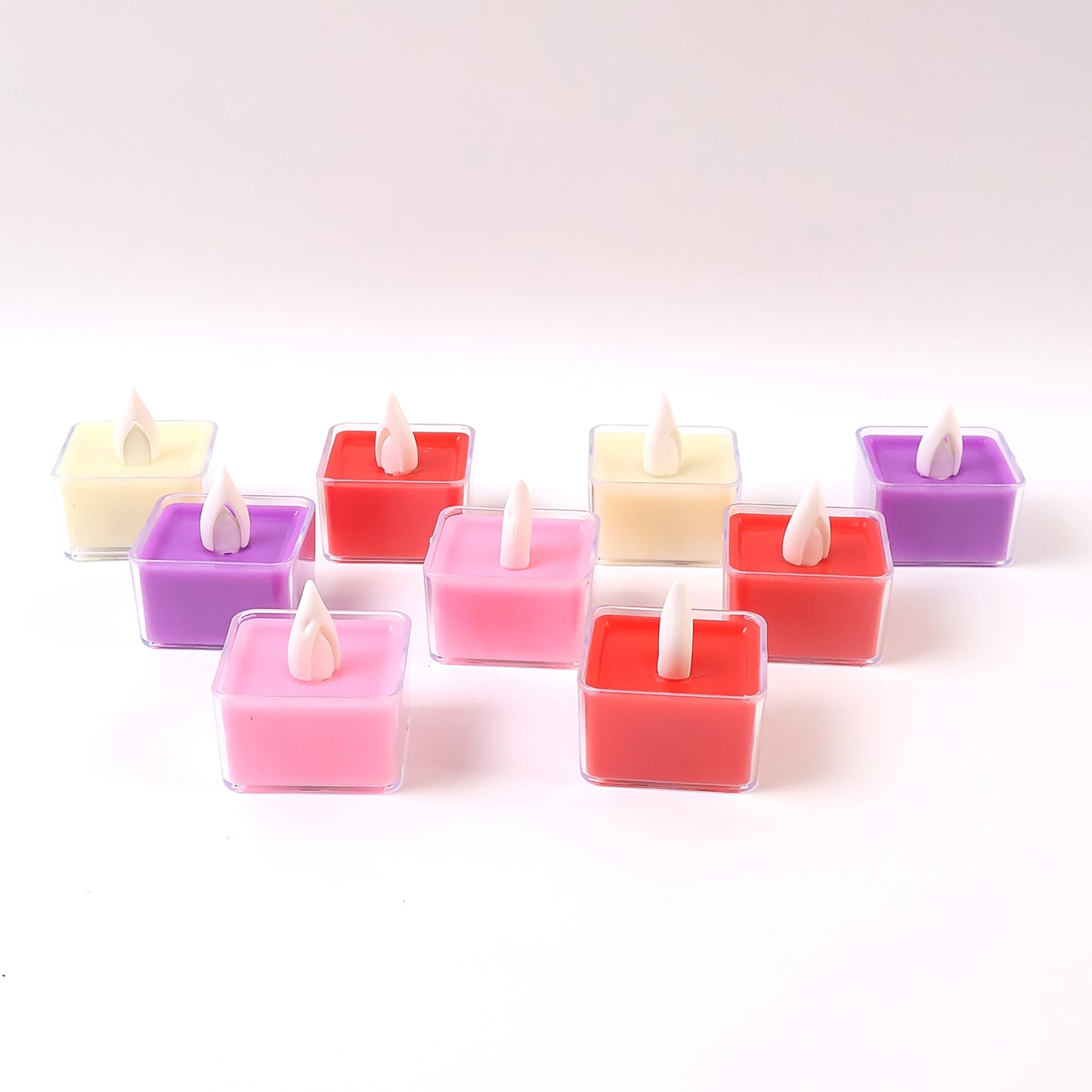 LED Flameless Tealight Candles - 9 Pc Set with Multicolor Square Holders - Happy Price - Image 2