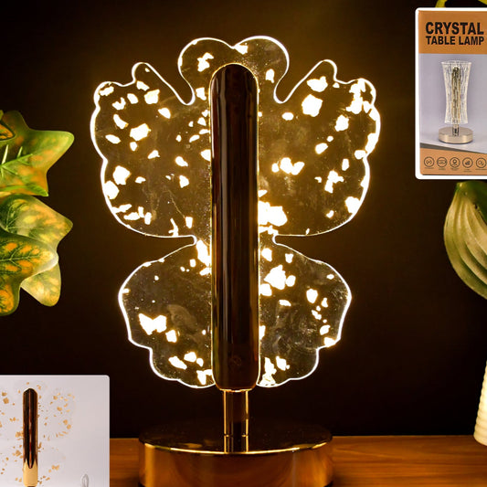 Golden Butterfly Crystal LED Table Lamp, USB Rechargeable Decorative Light (1 Pc) - Happy Price - Image 1
