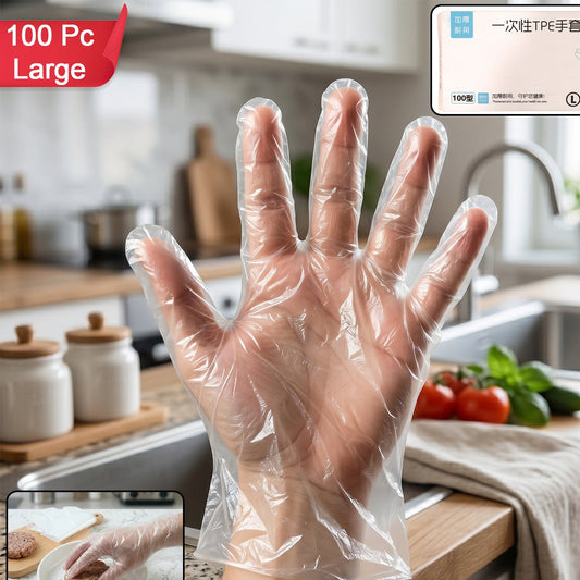 100 Pc Large Clear Disposable Plastic Gloves for Kitchen & Cleaning - Happy Price - Image 1
