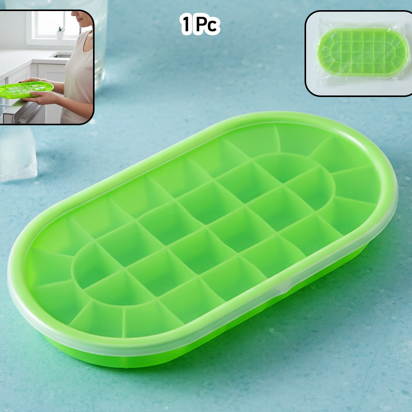 Premium Oval Silicone Ice Cube Tray With Lid (1 Pc)