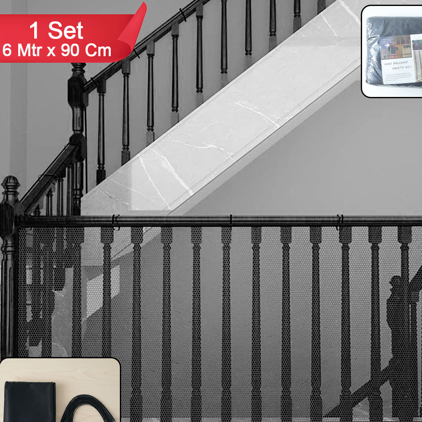 Kids Balcony Safety Net - 6 Mtr X 90 Cm Protective Mesh for Home Safety - Happy Price - Image 1