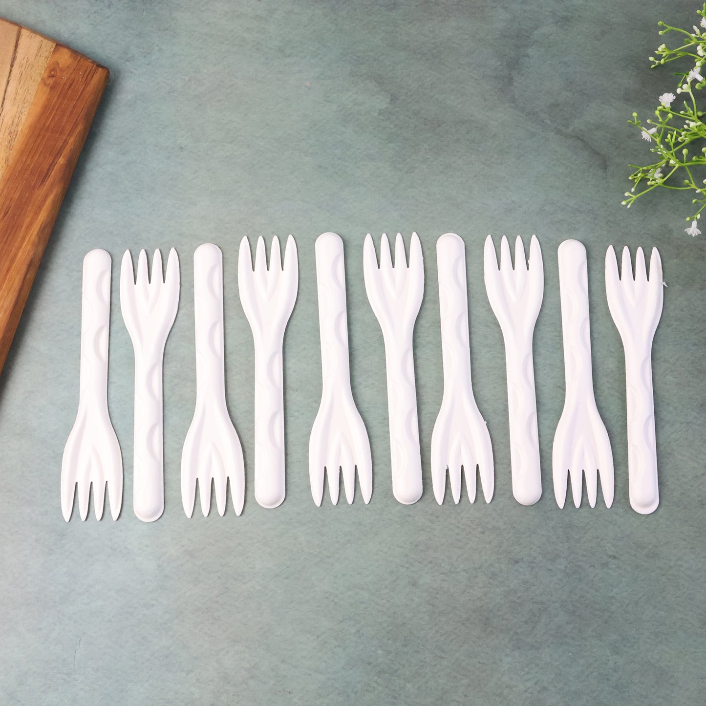 Compostable Bagasse Forks - 10 Pcs Pack, Eco-Friendly Sugarcane Fiber Cutlery - Happy Price - Image 2