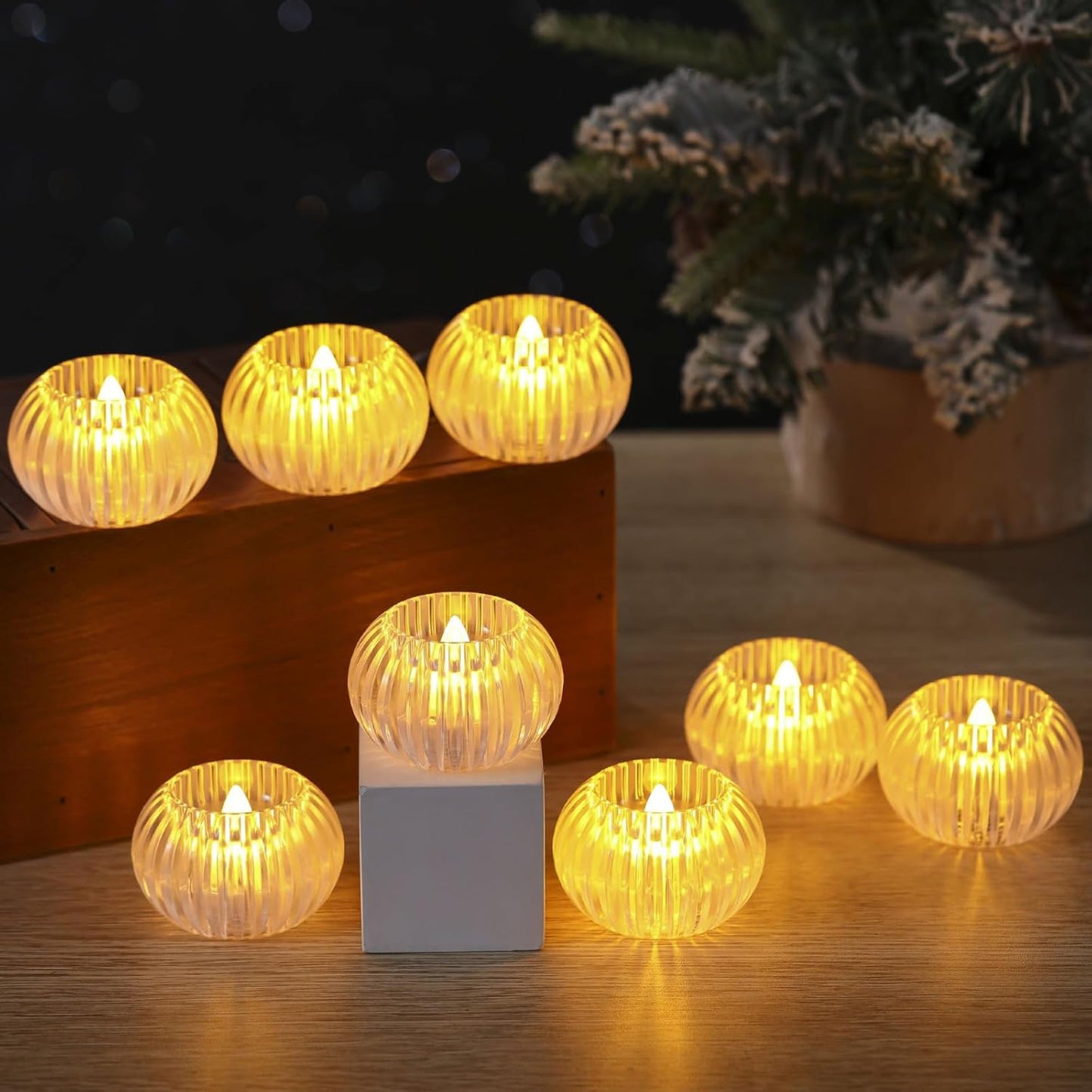 Set of 12 LED Crystal Effect Flameless Candles - Battery Operated Decorative Tealights - Happy Price - Image 5