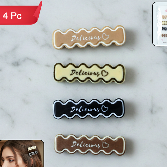 Set of 4 Decorative Wavy Text Hair Clips for Women & Girls - Happy Price - Image 1