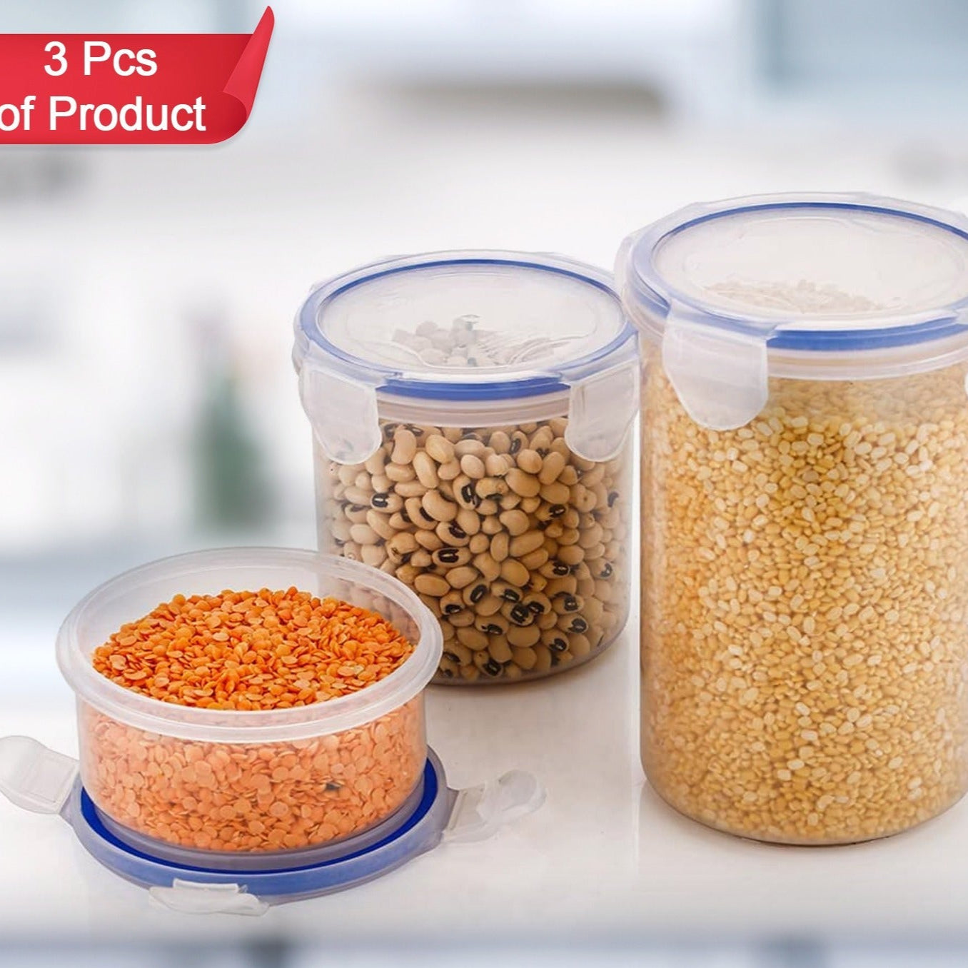Round Plastic Airtight Food Storage Containers With Leak Proof Locking Lid Storage Container Set Of 3( Approx Capacity 500ml1000ml1500ml Transparent) - 3 Pc Set - Happy Price - Image 1