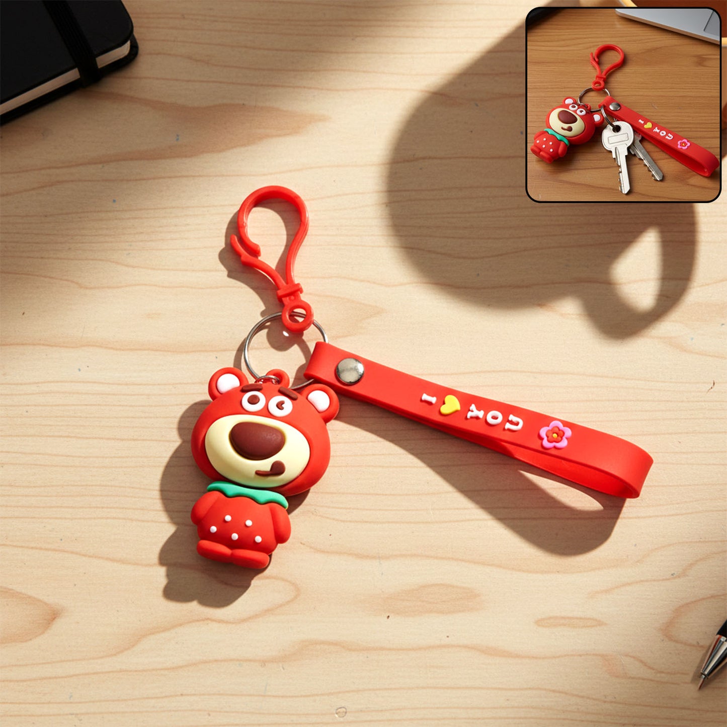 Cute Cartoon Bear Keychain with Decorative Strap - 1 Pc - Happy Price - Image 2