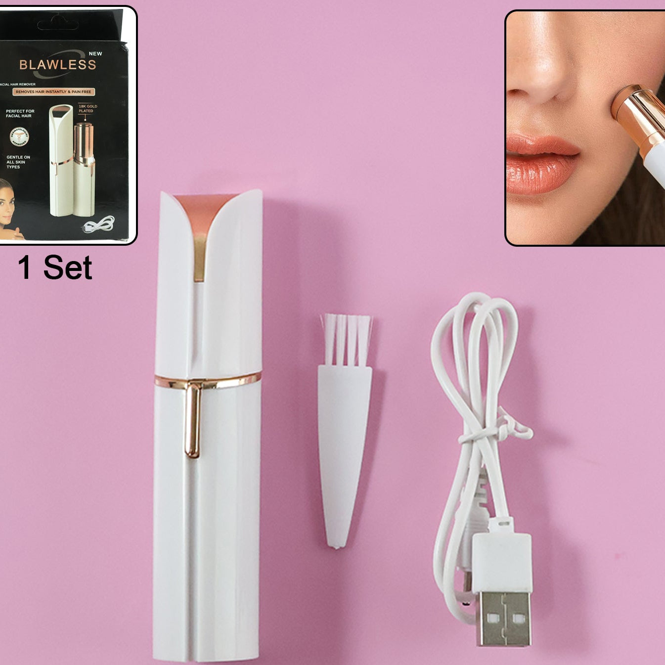 Rechargeable Facial Hair Remover Set For Women   1 Set