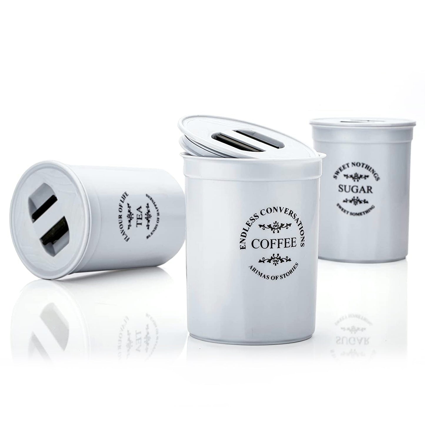 Accurate Seal Tea Sugar Coffee Container - 3 Pcs Plastic Damru Shaped Tea Coffee Sugar Canisters Jar New Airtight Food Seal Containers For Salt Dry Fruit Grocery Multicolor (3 Pcs Set) - Happy Price - Image 2
