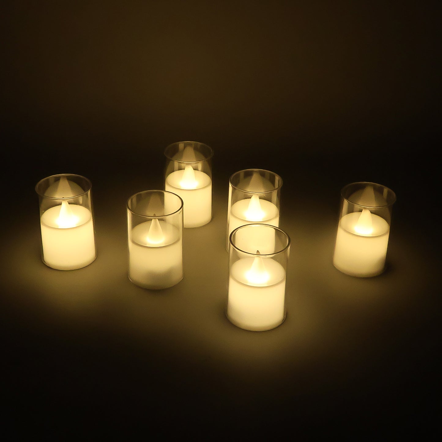 Set of 6 LED Votive Candles with Clear Cups - Battery Operated Flickering Lights - Happy Price - Image 2