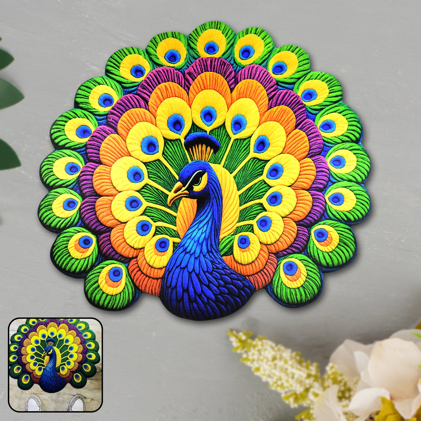 Peacock Design Round Floor Mat - 1 Pc - Happy Price - Image 2