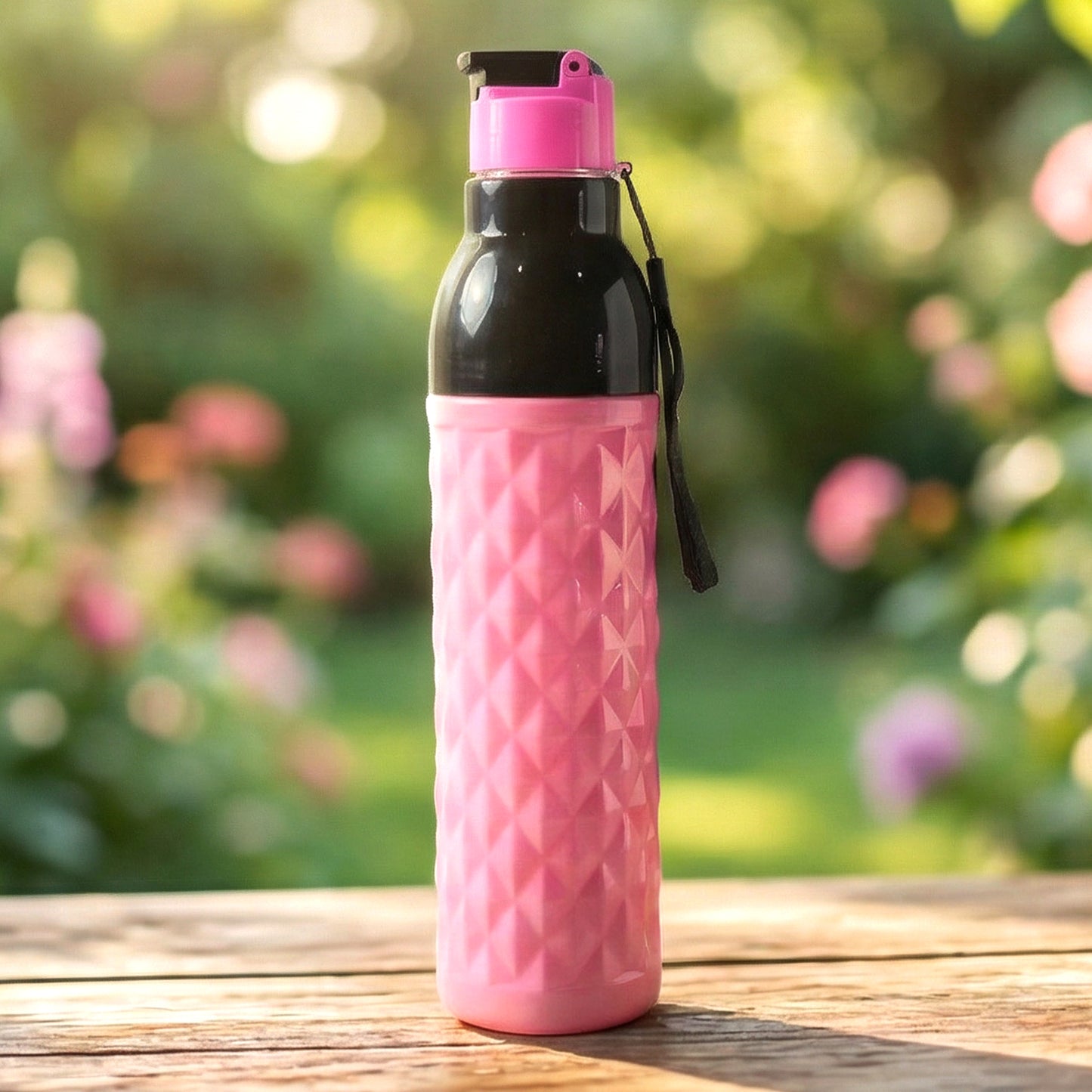 1000 ML Diamond Pattern Leakproof Water Bottle with Flip Top Lid & Carry Strap (1 Pc) - Happy Price - Image 3