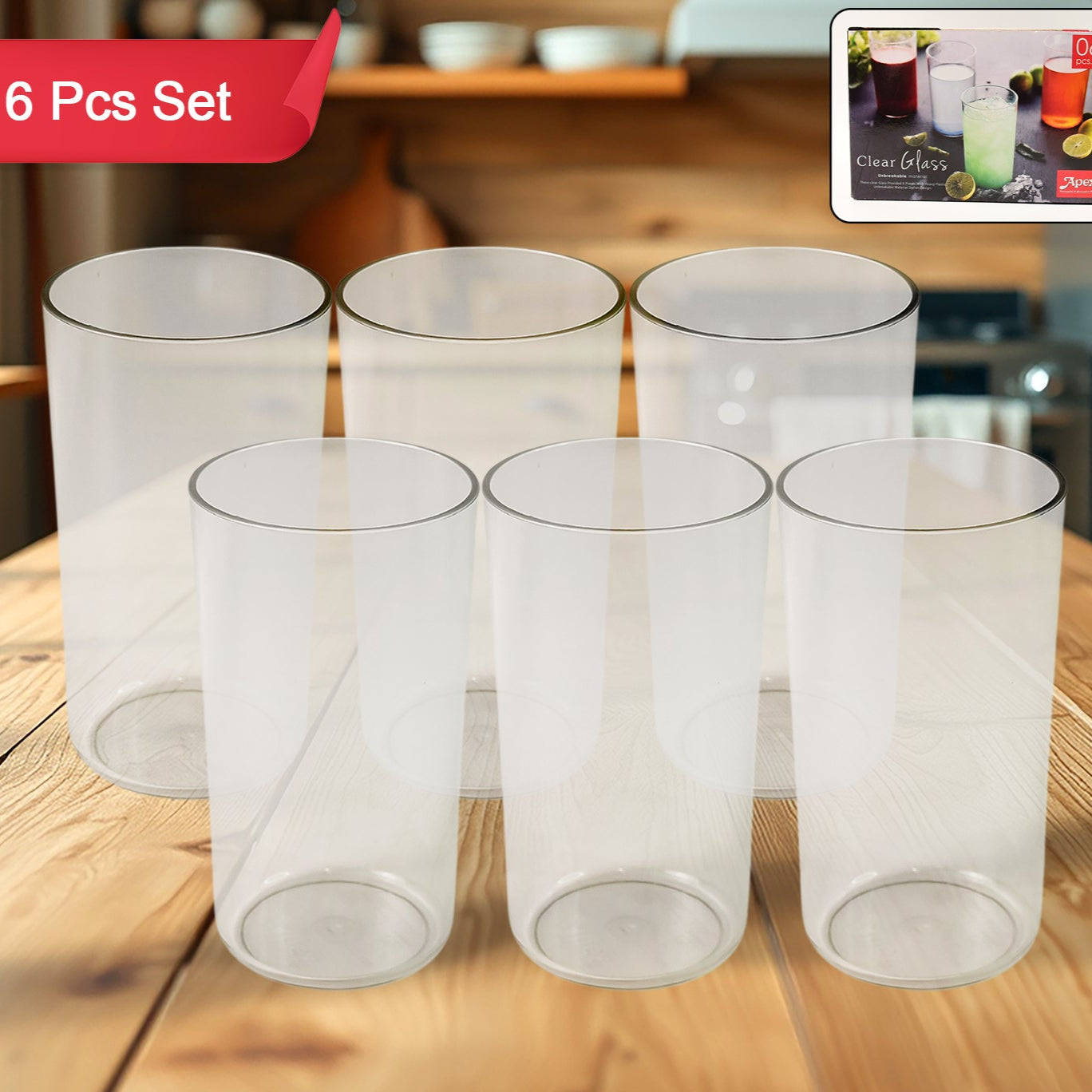 Apex Clear Plastic Tumbler  Glass Set  6-piece Unbreakable - Happy Price - Image 1