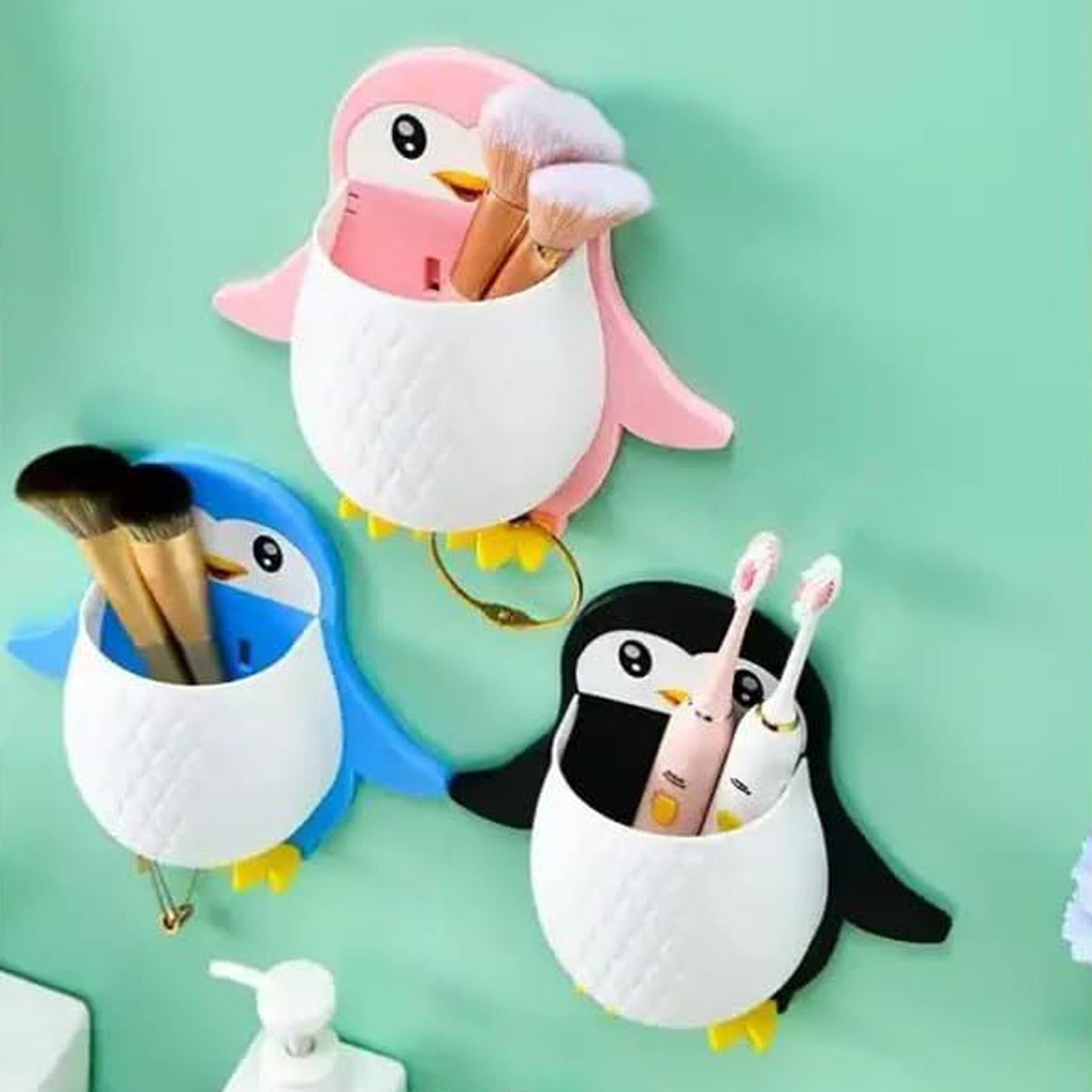 Penguin Storage Box Adhesive Remote Case Electric Toothbrushes Holder Universal Controller Holder Wall Nightstand Office Plastic Wall Mount - Happy Price - Image 6