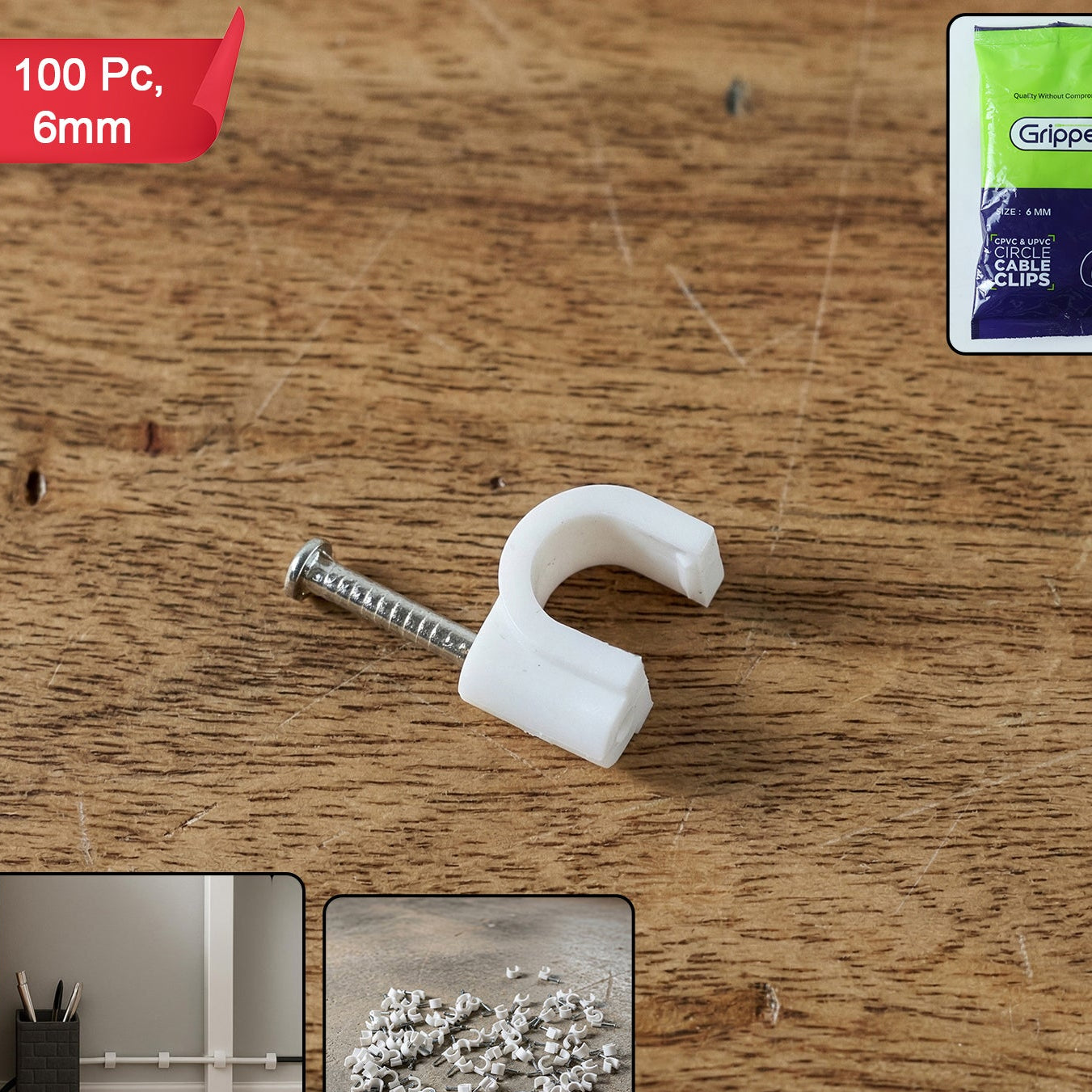 Premium Cable Management Nail Clips For Wire Organization (100 Pc  6mm)