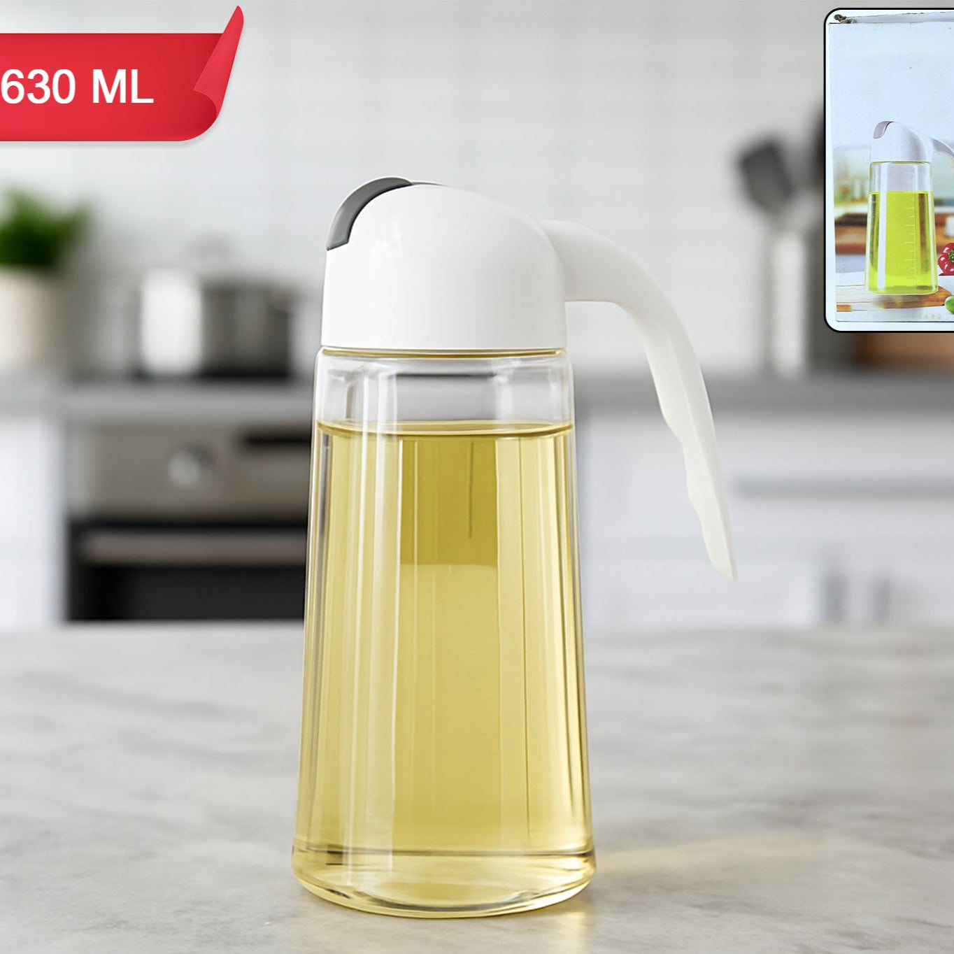 Kitchen Glass Oil Bottle Dispenser Automatic Opening Closing Home Bottles For Oil And Vinegar Honey Olive Oil Container (630ml) - Happy Price - Image 1
