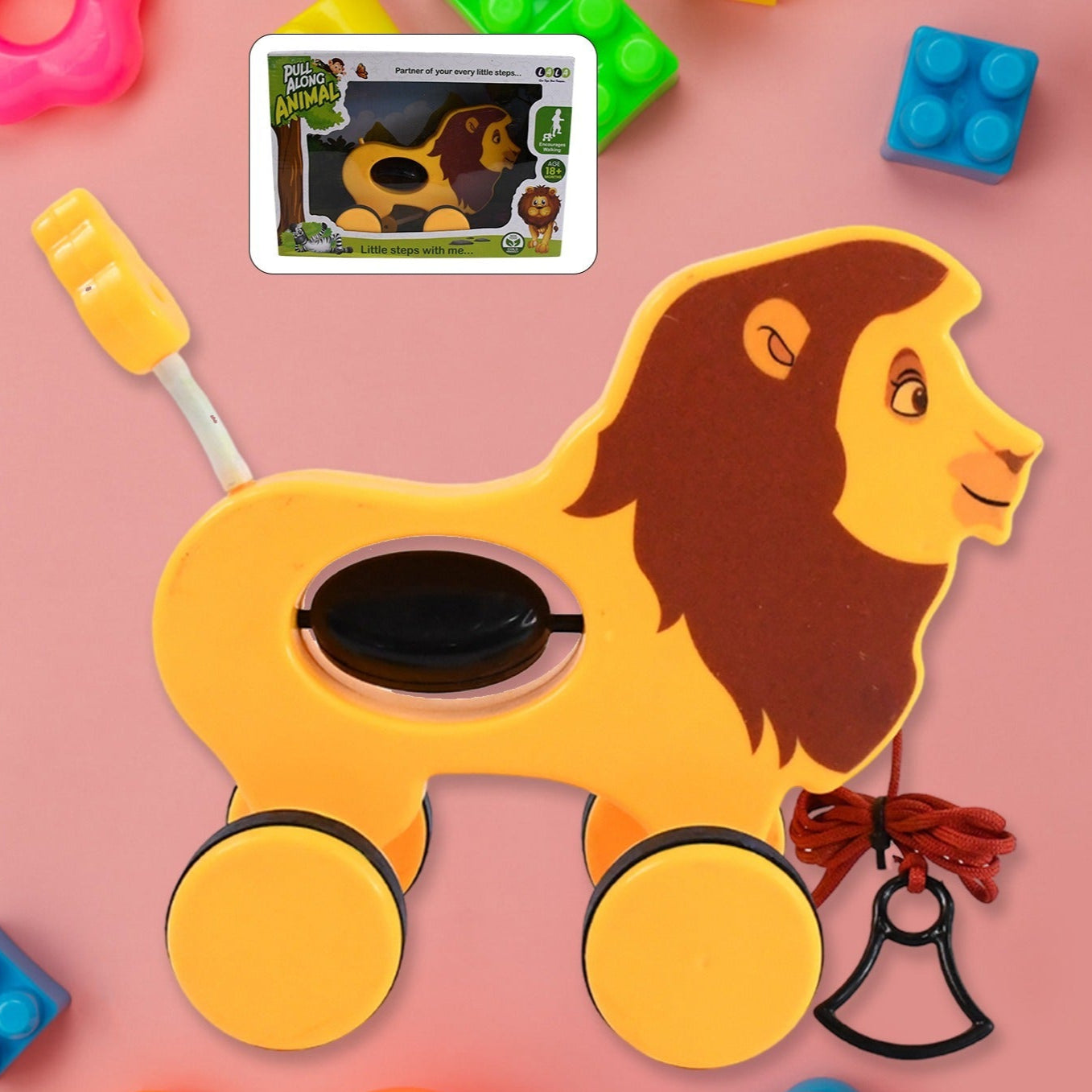 Lion Pull Along Toy Baby Early Walking Pull Toy (1 Pc) - Happy Price - Image 1