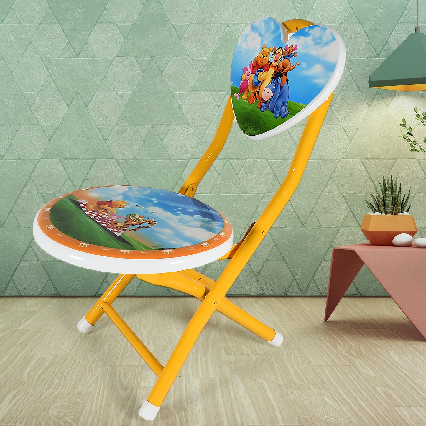 Heart Shape Kids Chair Cartoon Printed Foldable Kids  Children Folding Chair For Playrooms Schools Daycares And Home. Metal And Fibre Body Picnic Beach Camping Chair (1 Pc) - Happy Price - Image 4