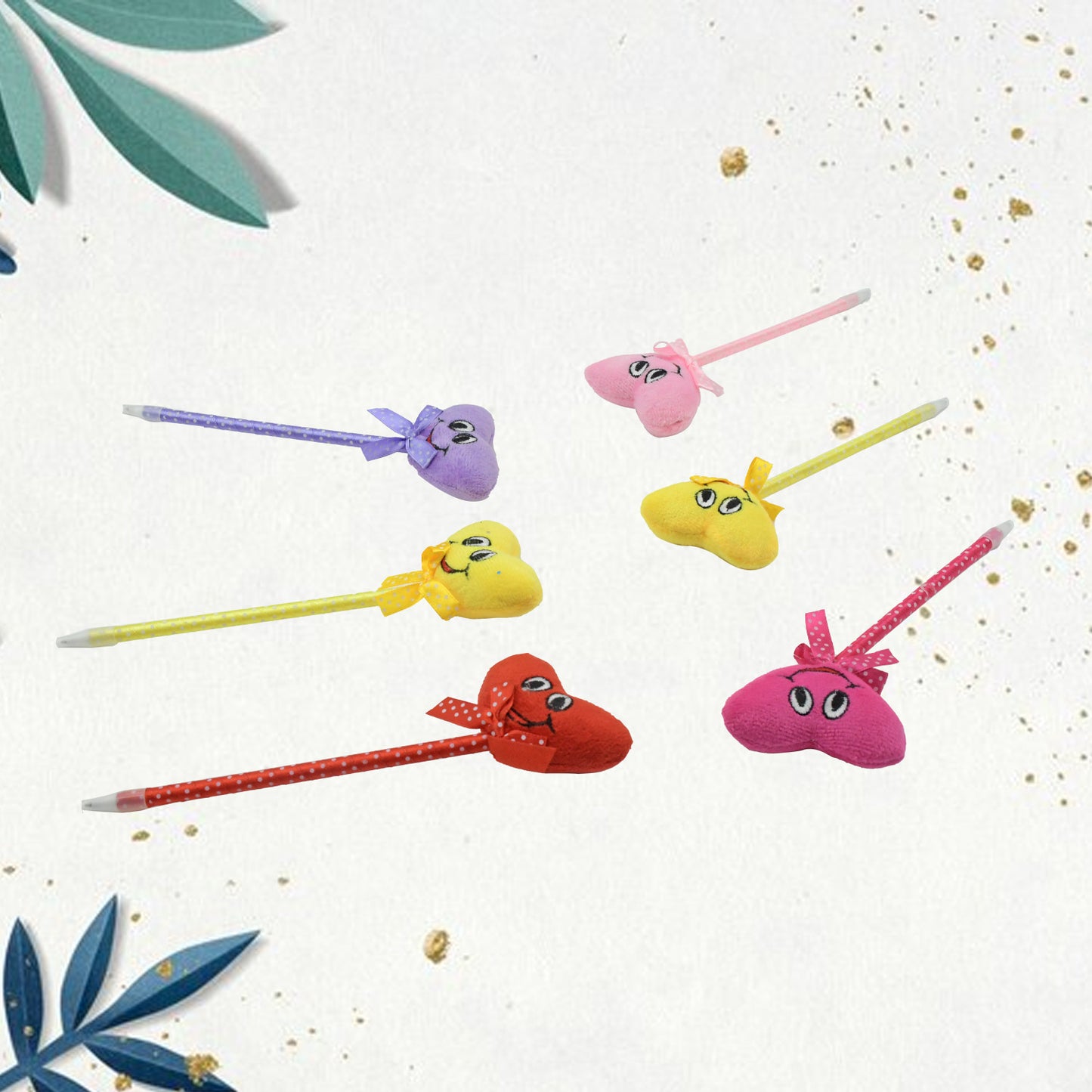 Cute Cartoon Shape  Heart Design Facy Writting Pen Attached Rattle  Ball Pen Smooth Writing For Wedding  Events  Multiuse Pen  Best Pen L Use For Kids (12 Pcs Set Mix Design  Color) - Happy Price - Image 5