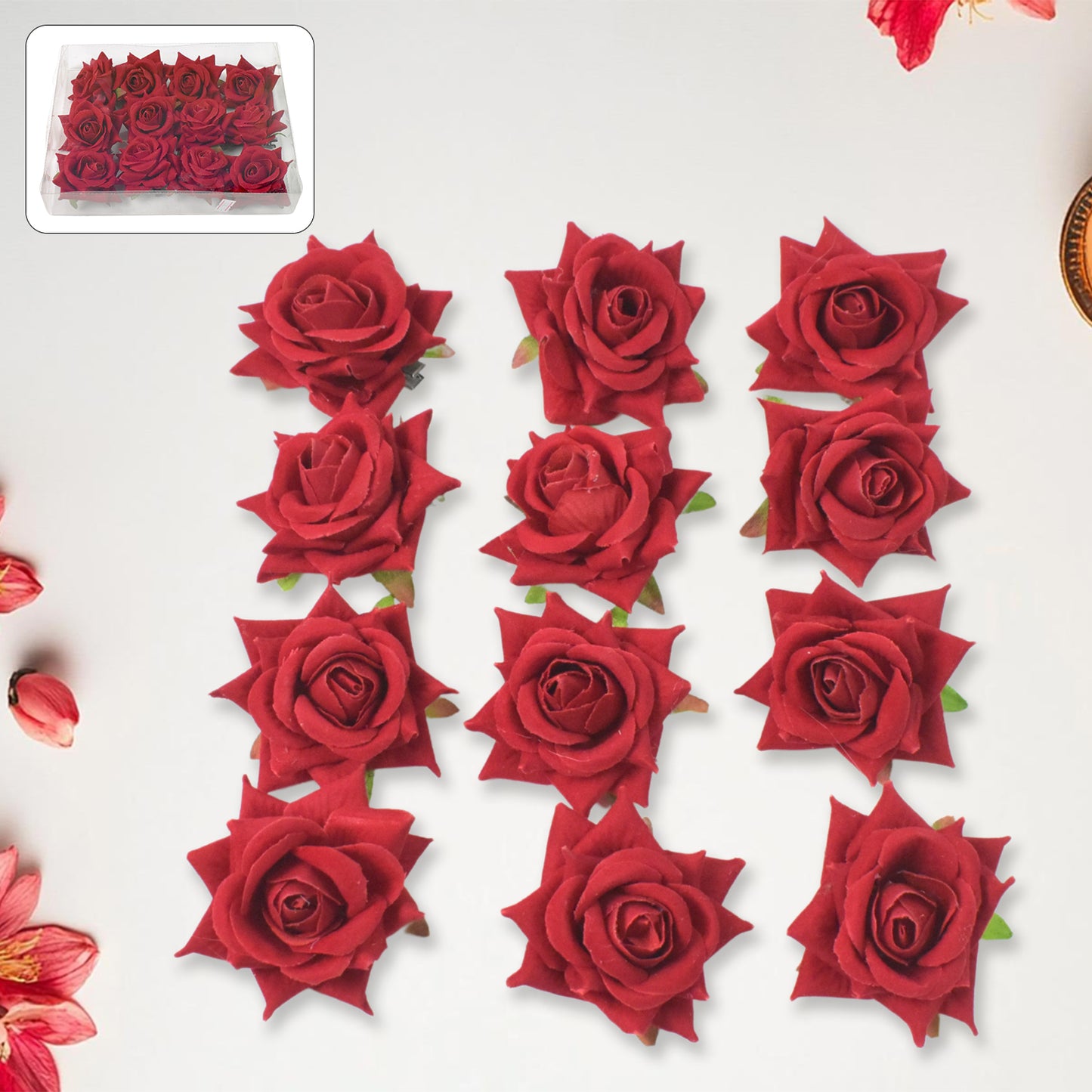Velvet Rose Hair Clips - 12 Pcs Set for Festive & Daily Styling - Happy Price - Image 2
