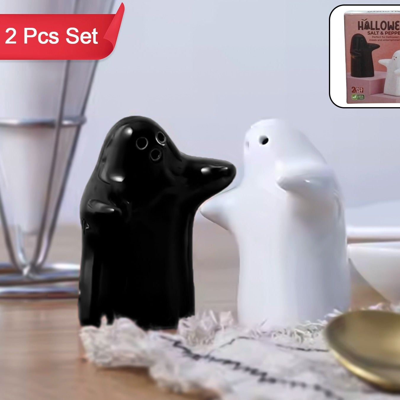 Ceramic Hugging Couple Salt and Pepper Shakers - Cute Kitchen Decor Set (2 Pcs) - Happy Price - Image 1