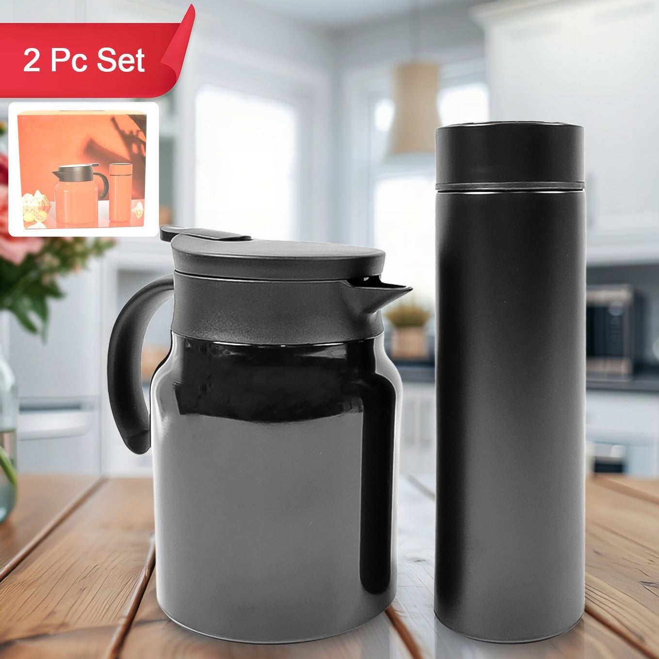 Smart Thermal Carafe & Water Bottle Set with LED Temperature Display - 500ml Bottle, 1000ml Pot (2 Pc) - Happy Price - Image 1