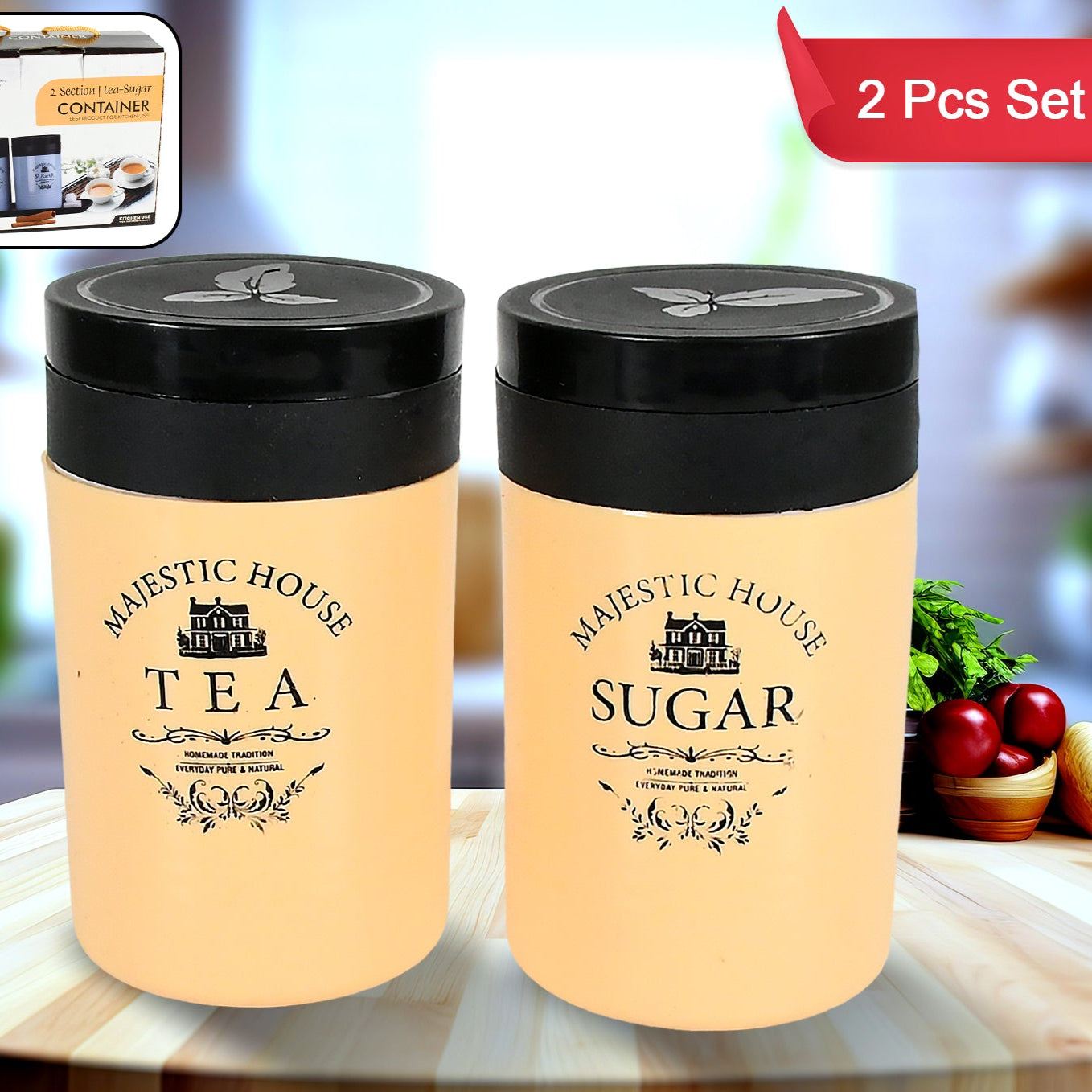 Accurate Seal Tea Sugar Coffee Container Plastic Damru Shaped Tea Coffee Sugar Canisters Jar New Airtight Food Seal Containers For Salt Dry Fruit Grocery 2 Section (800 Ml Approx) - Happy Price - Image 1