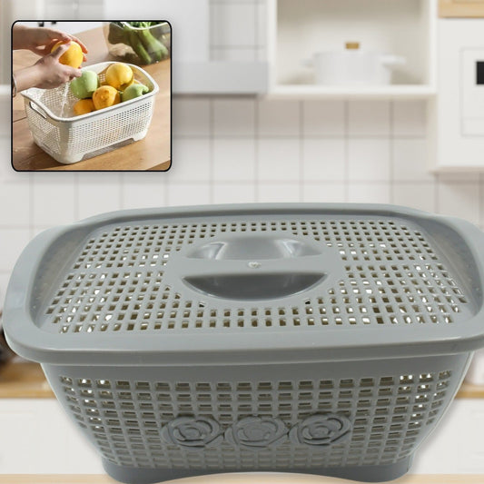 Multipurposes Plastic Basket Organizer For Kitchen Countertop Cabinet Bathroom With Lid Plastic Storage Basket For Store Fruits Vegetables Magazines Cosmetics Stationary (1 Pc  Mix Color ) - Happy Price - Image 1