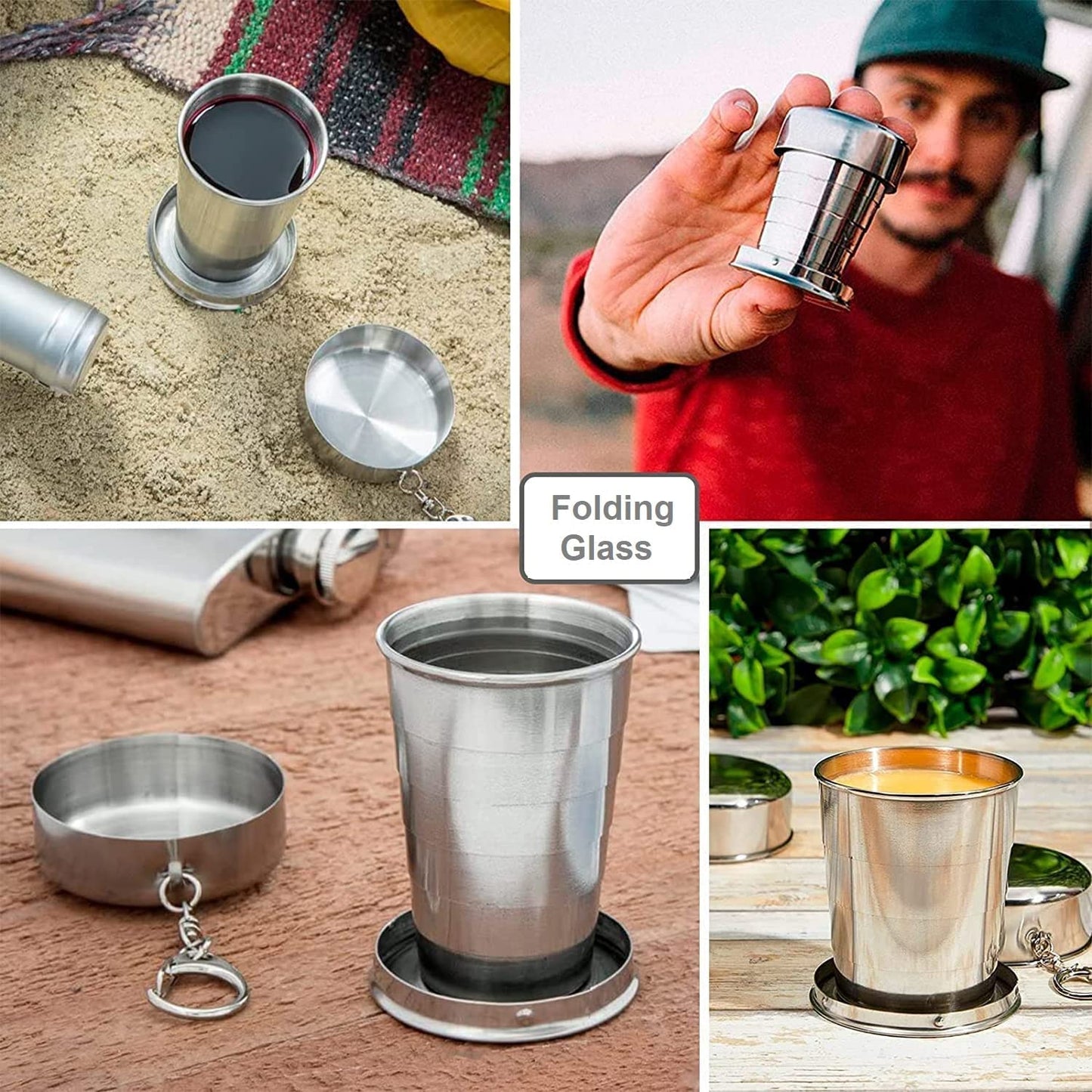 2-in-1 Collapsible Stainless Steel Camping Cup with Keychain (1 Pc) - Happy Price - Image 4