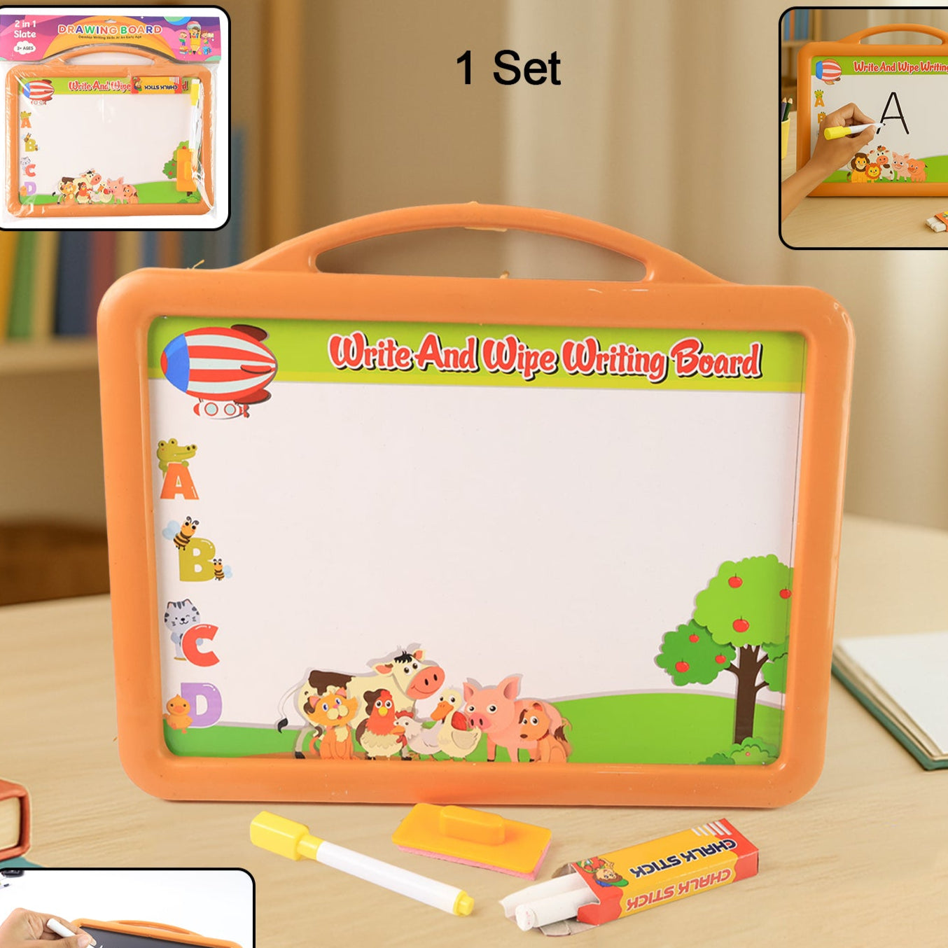 2-in-1 Double-sided Write And Wipe Educational Drawing Board For Kids (1 Set) - Happy Price - Image 1