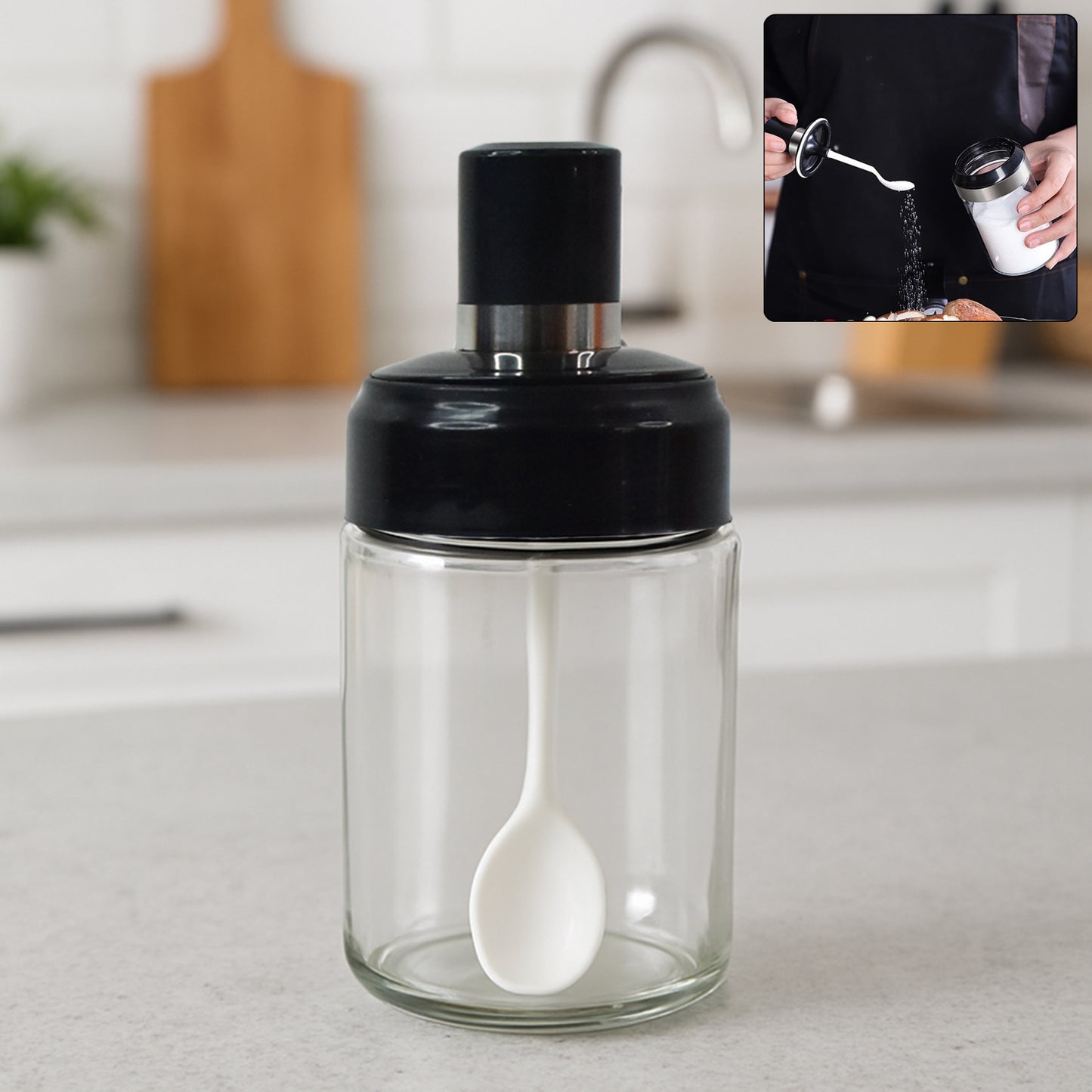 250ml Glass Storage Jar with Integrated Spoon and Airtight Rotating Lid - Happy Price - Image 3