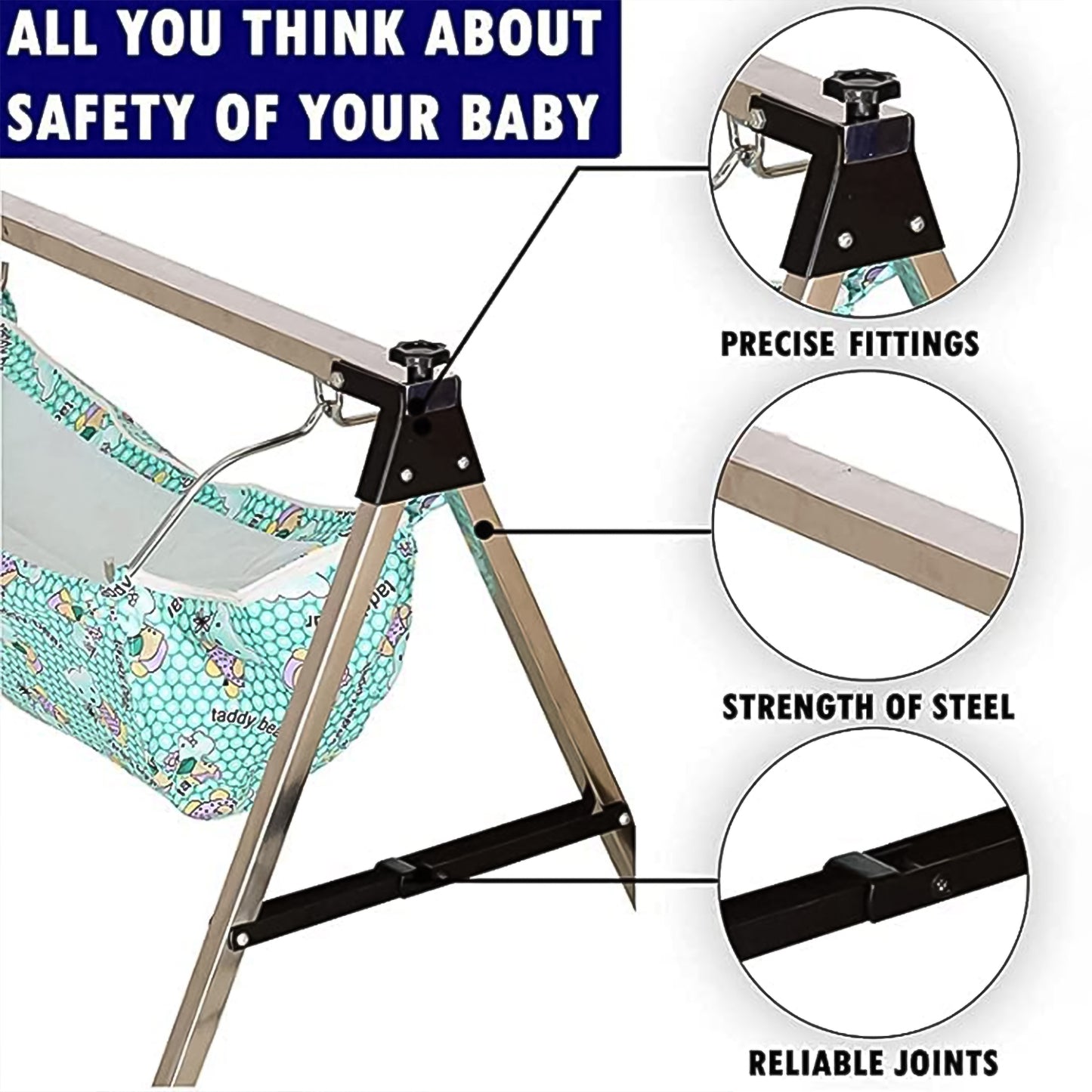 Baby Boys And Girls Portable Folding Swing Stainless Steel Stand (1 Pc) - Happy Price - Image 3