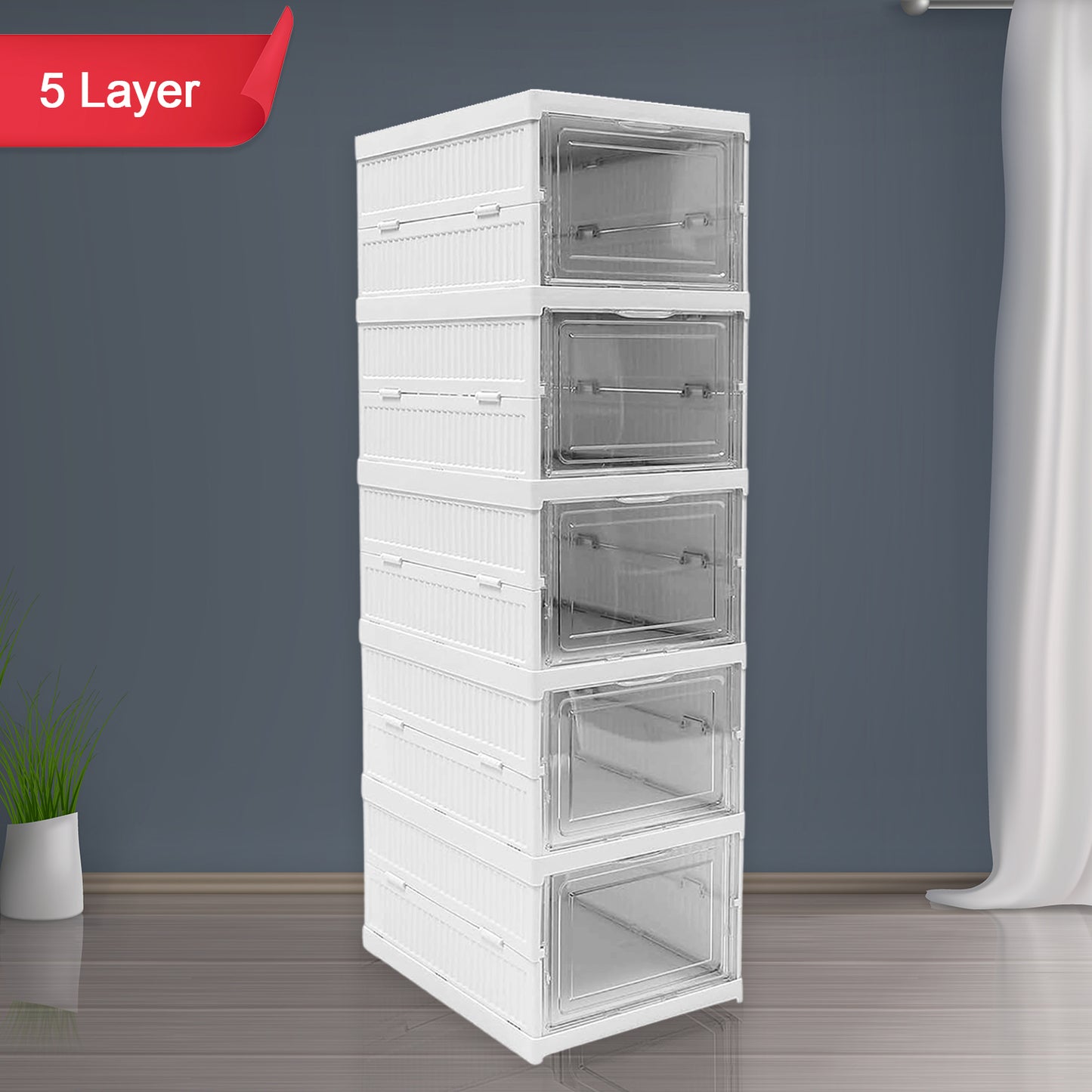 Stackable Multifunctional Storage For Clothes Foldable Drawer Shelf Basket Utility Cart Rack Storage Organizer Cart For Kitchen Pantry Closet Bedroom Bathroom Laundry (5 Layer 1 Pc) - Happy Price - Image 6