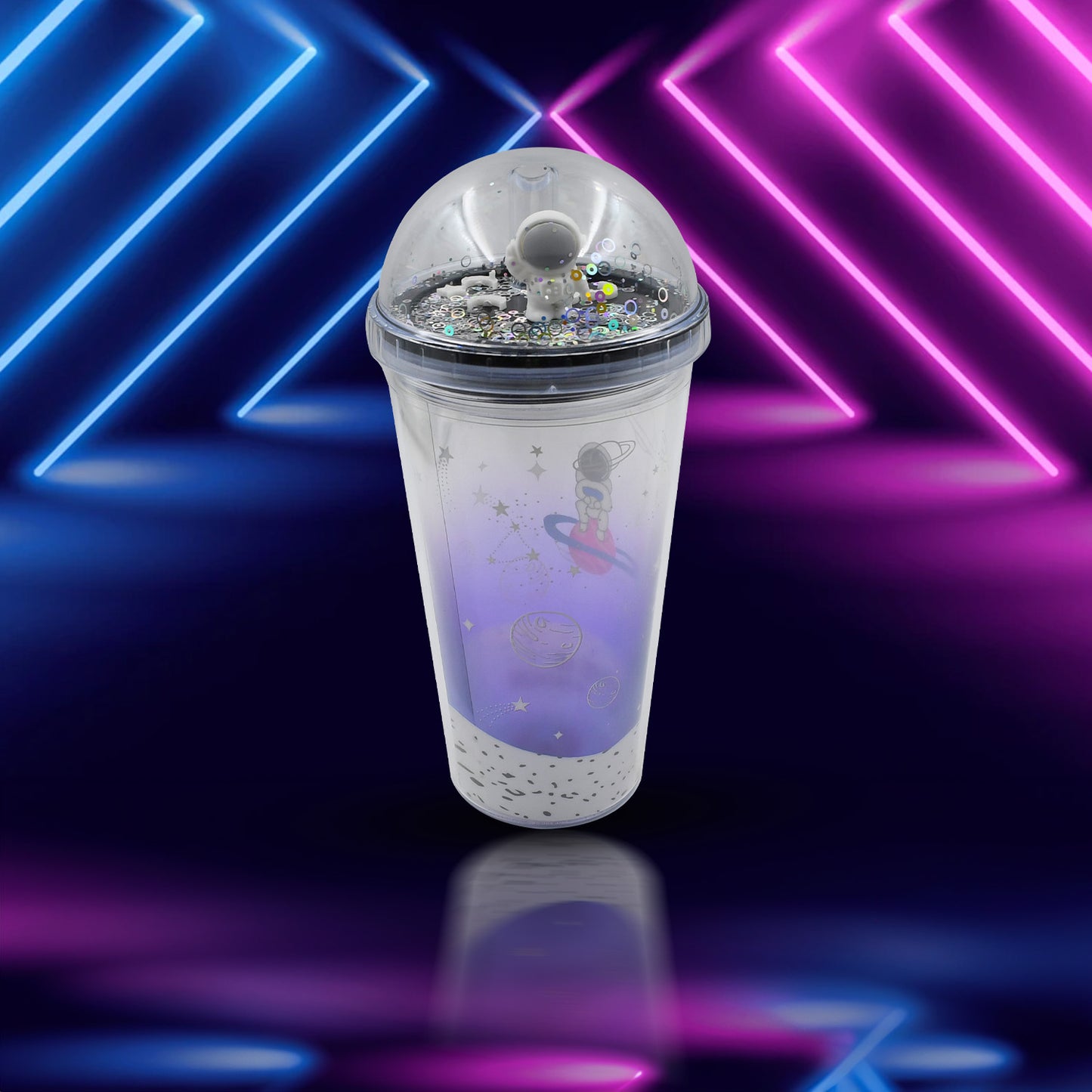Astronaut Space Design LED Glow Light Tumbler with Straw - 13oz Insulated Double Wall Plastic Cup for Kids - Happy Price - Image 5